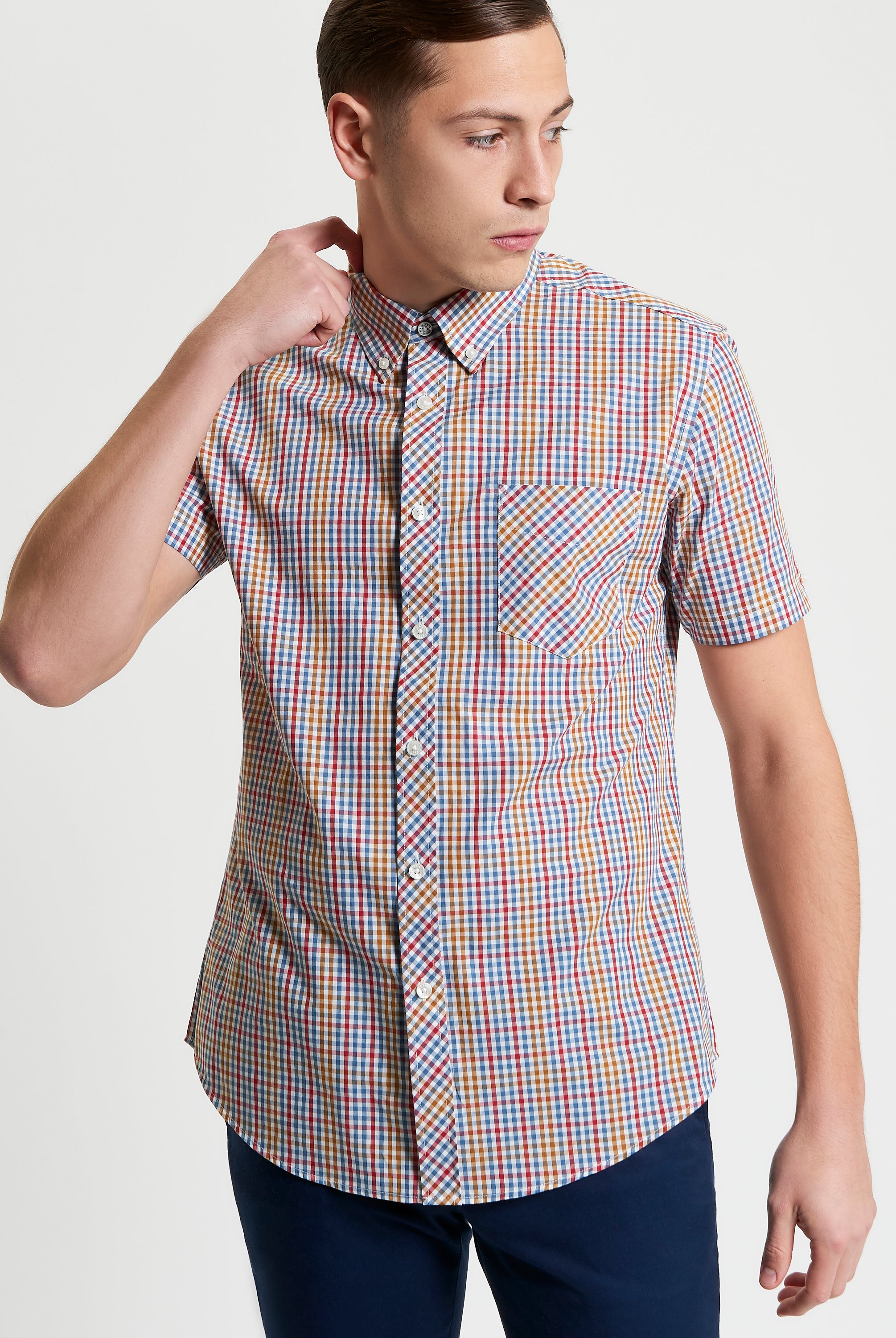 Mini Gingham Check Shirt in a vibrant plaid design, featuring short sleeves and a regular fit for breathable comfort.