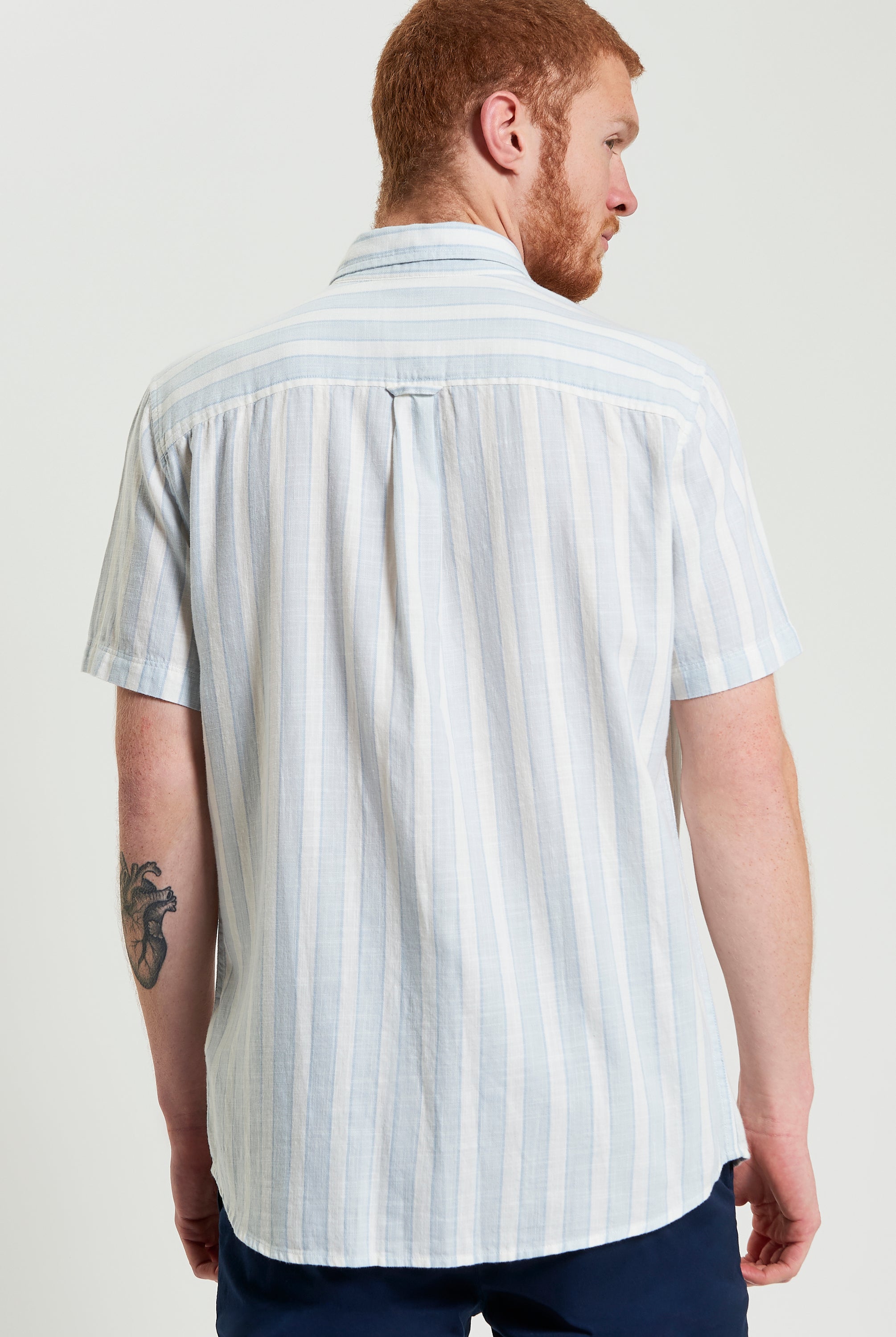 Framed Candy Stripe short sleeve shirt featuring a casual point collar and regular fit, perfect for summer style.