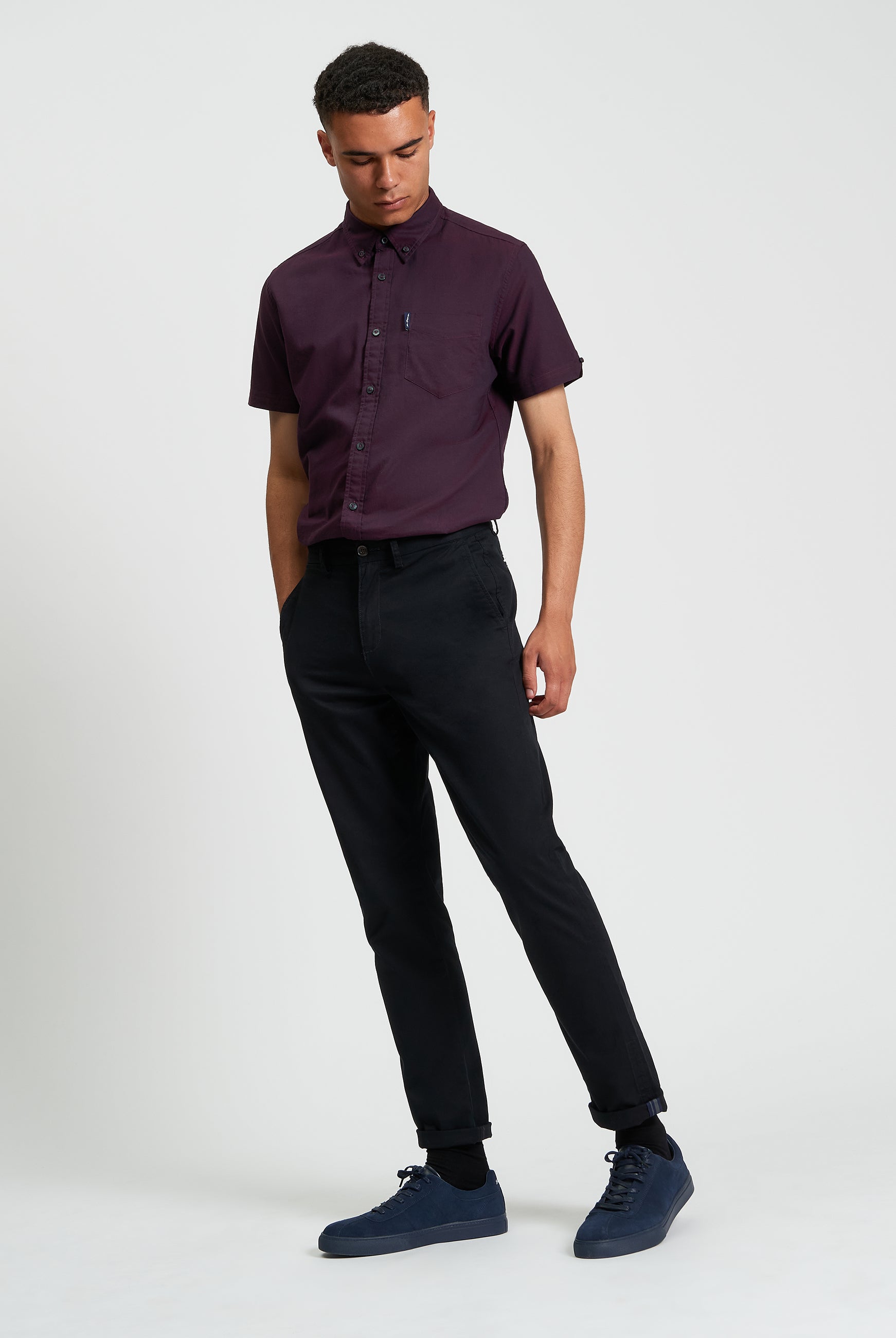 Signature Oxford Short Sleeve Shirt - Dark Wine - Full Length View