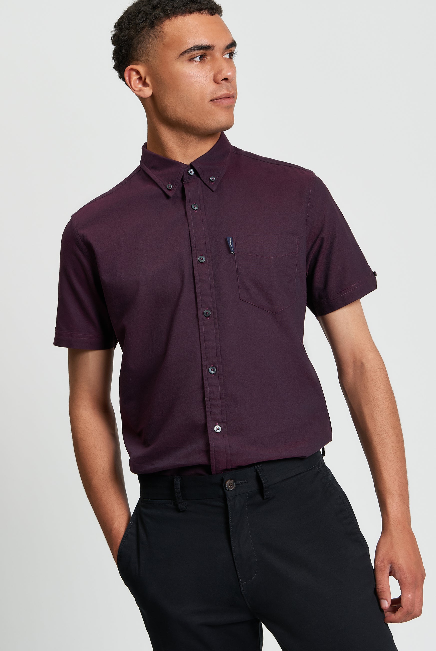 Signature Oxford Short Sleeve Shirt - Dark Wine - Front View