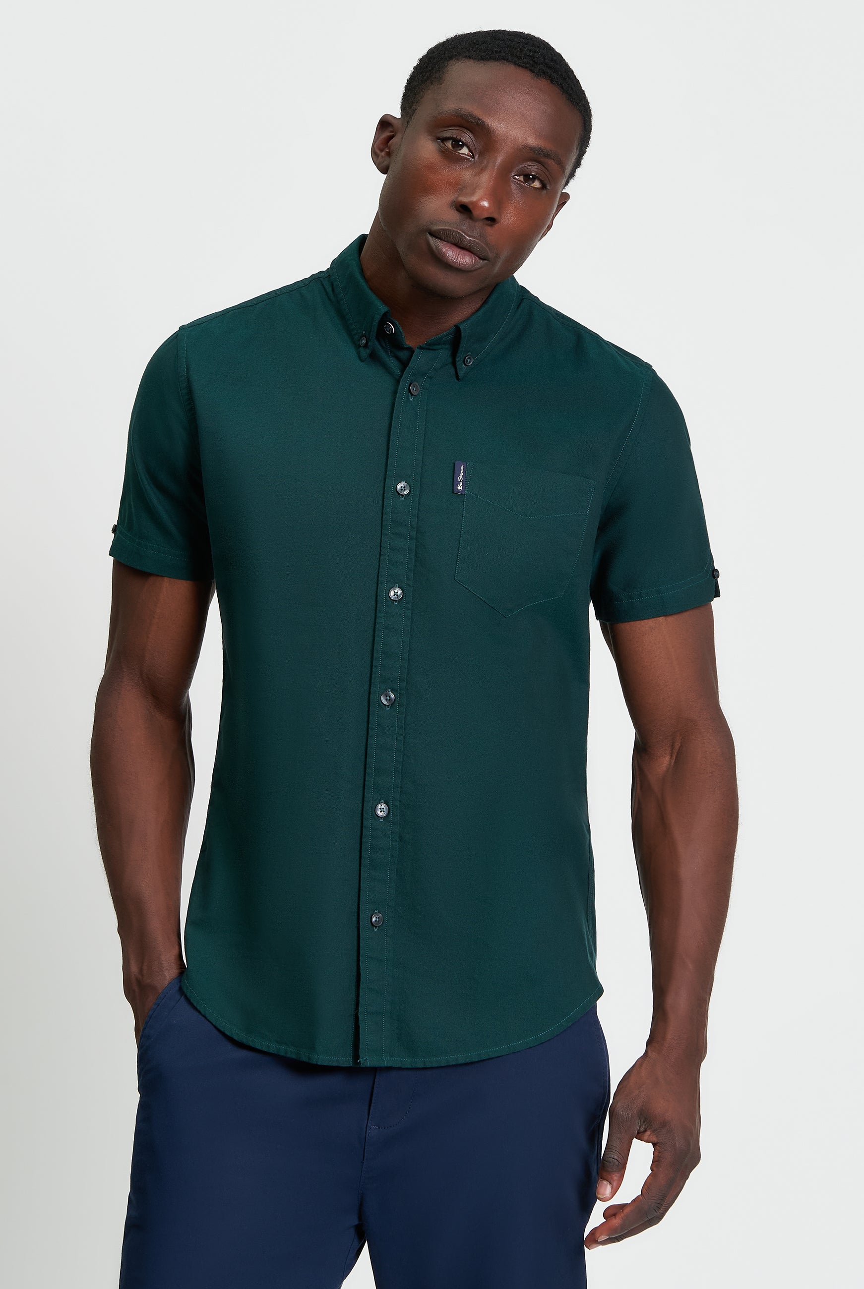 Signature Oxford Short Sleeve Shirt - Dark Green - Front View