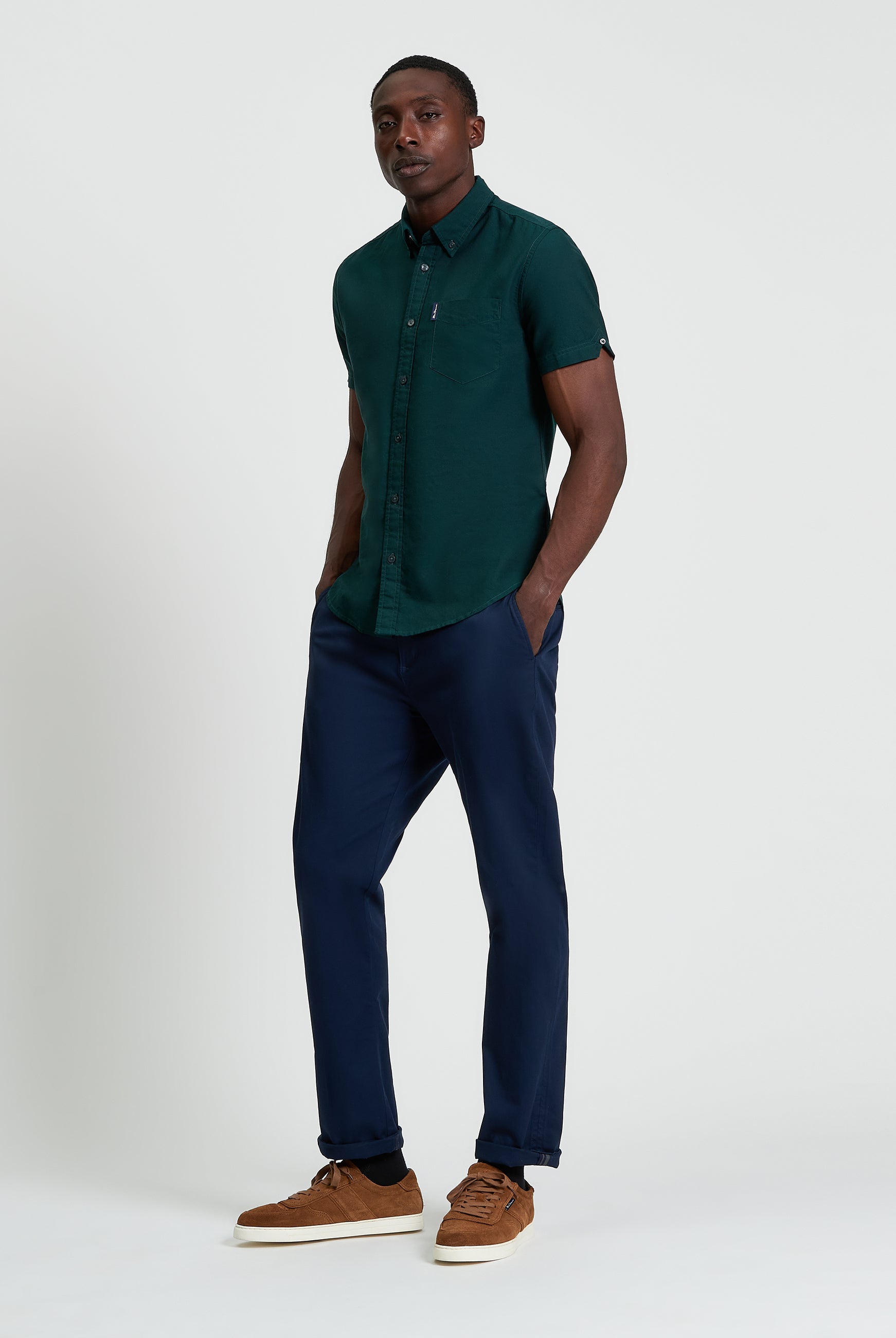 Signature Oxford Short Sleeve Shirt - Dark Green - Full Length View