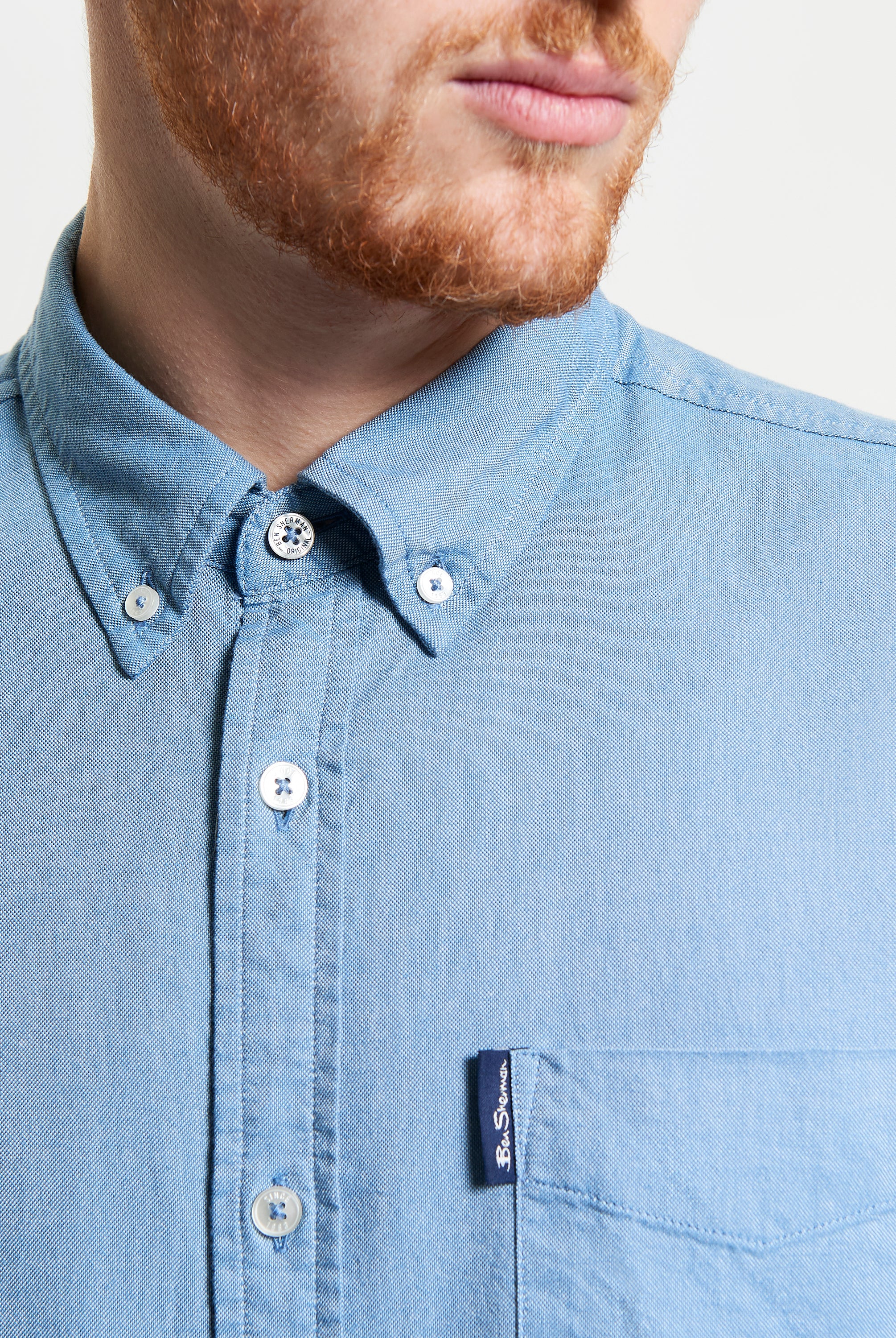 Signature Oxford Long Sleeve Shirt – blue – featuring button-down collar and chest pocket by Ben Sherman.