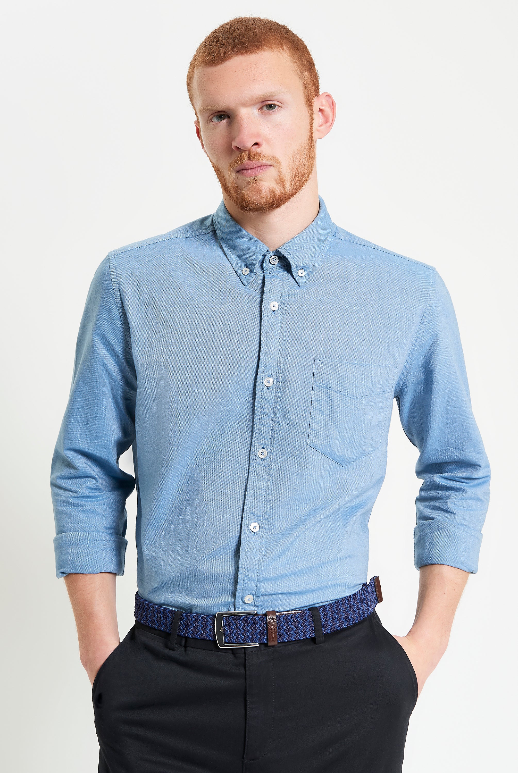 Signature Oxford Long Sleeve Shirt – Light Blue – Breathable organic cotton shirt for casual and formal wear.