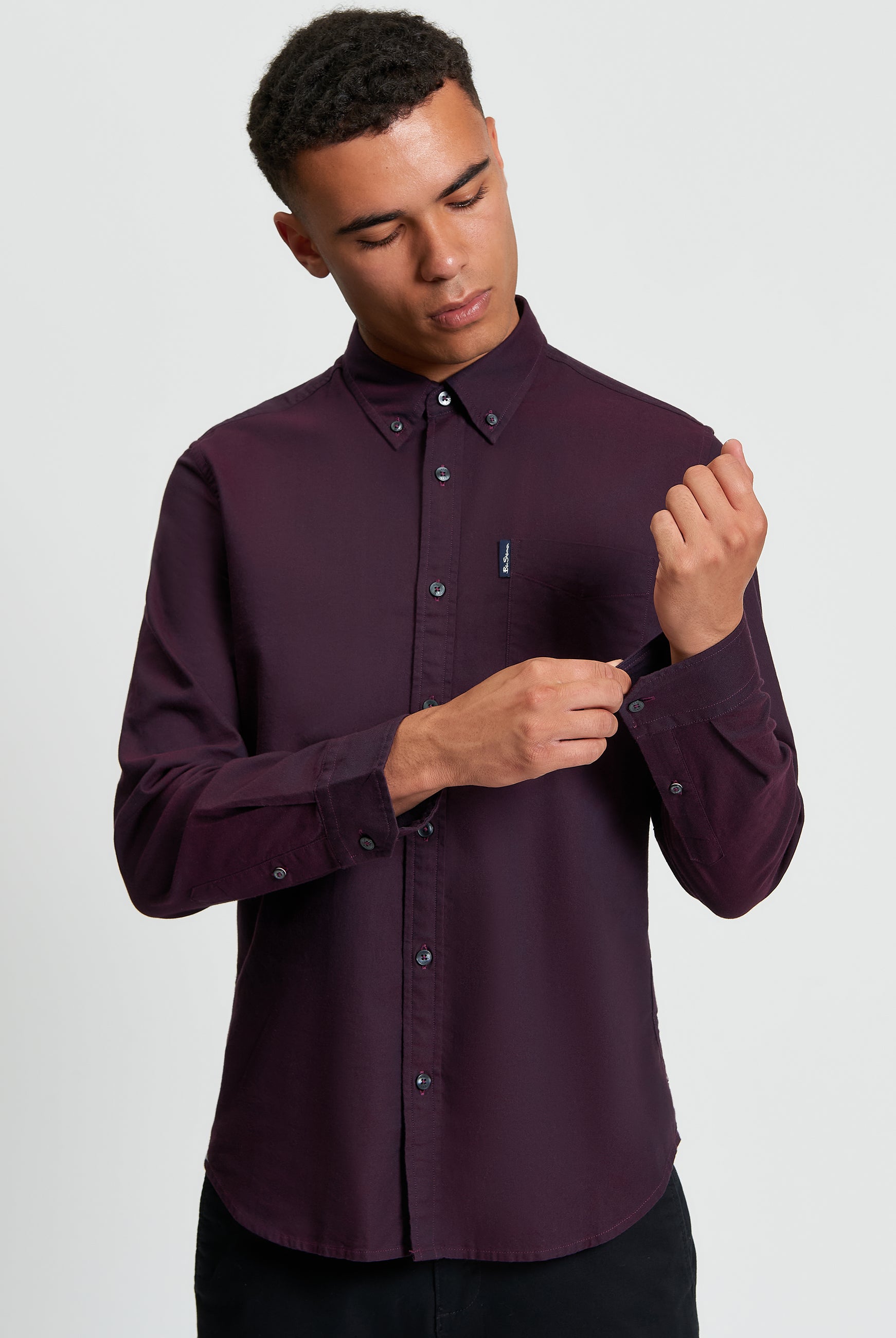 Signature Oxford Long Sleeve Shirt - Dark Wine - Front View