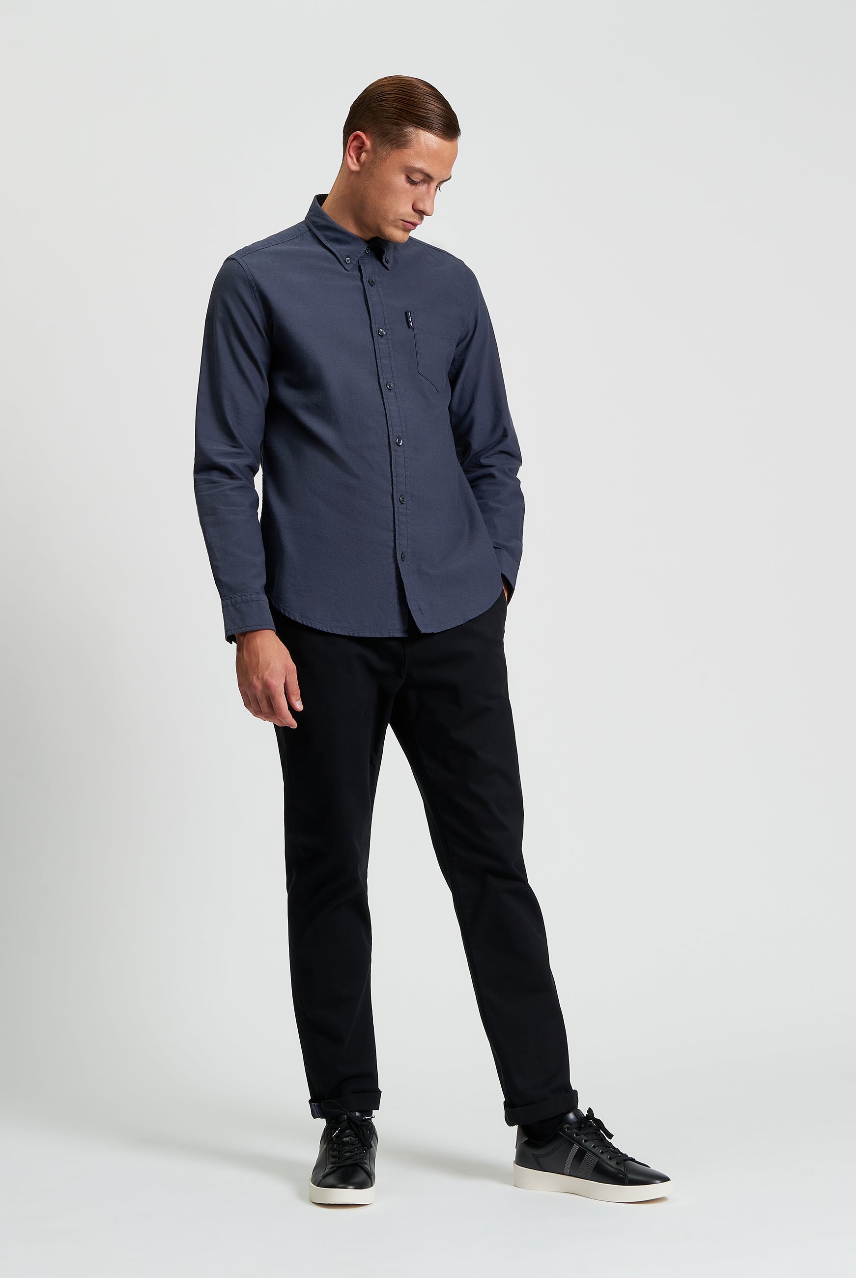 Signature Oxford Long Sleeve Shirt - Slate - Full Length View