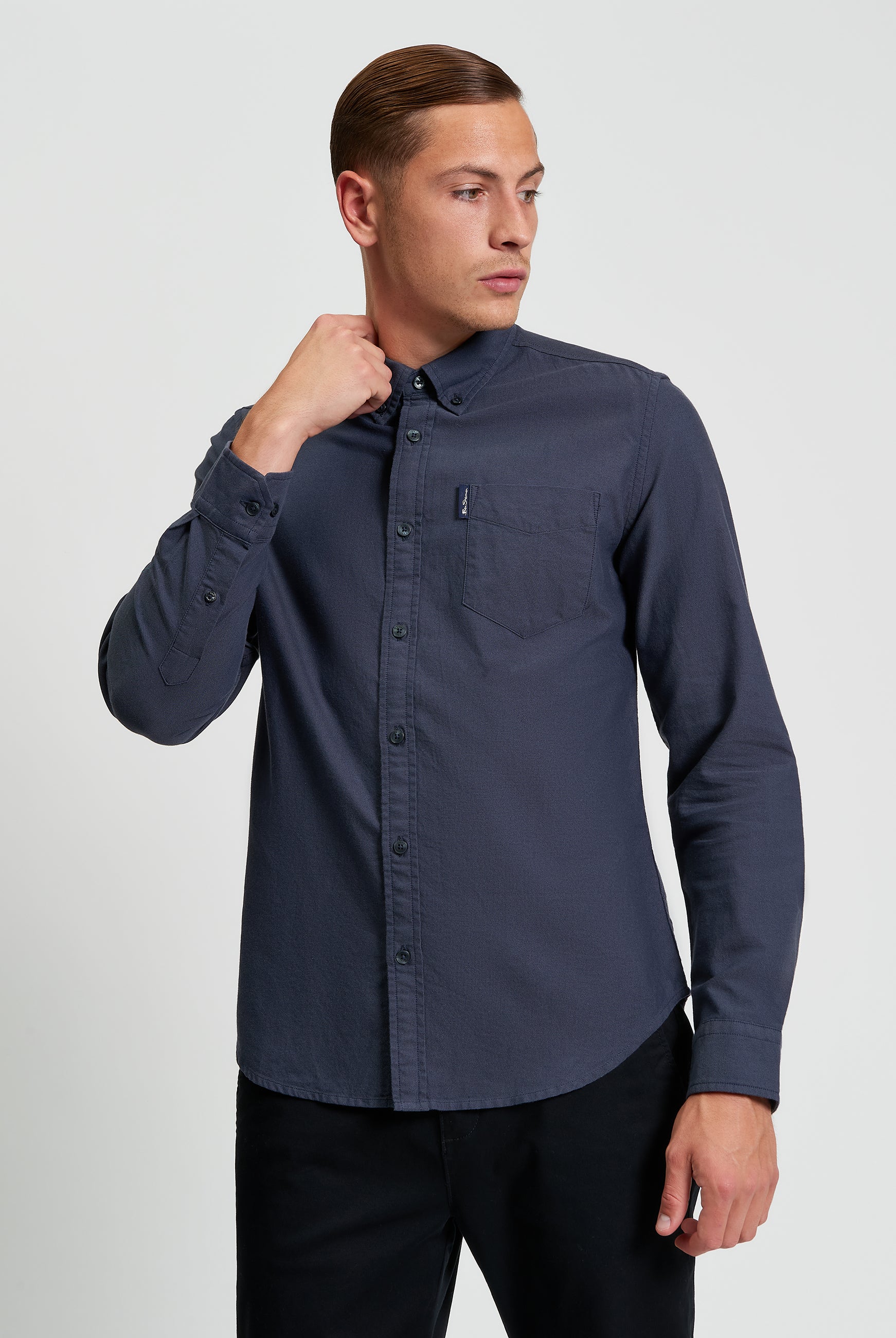 Signature Oxford Long Sleeve Shirt - Slate - Front View