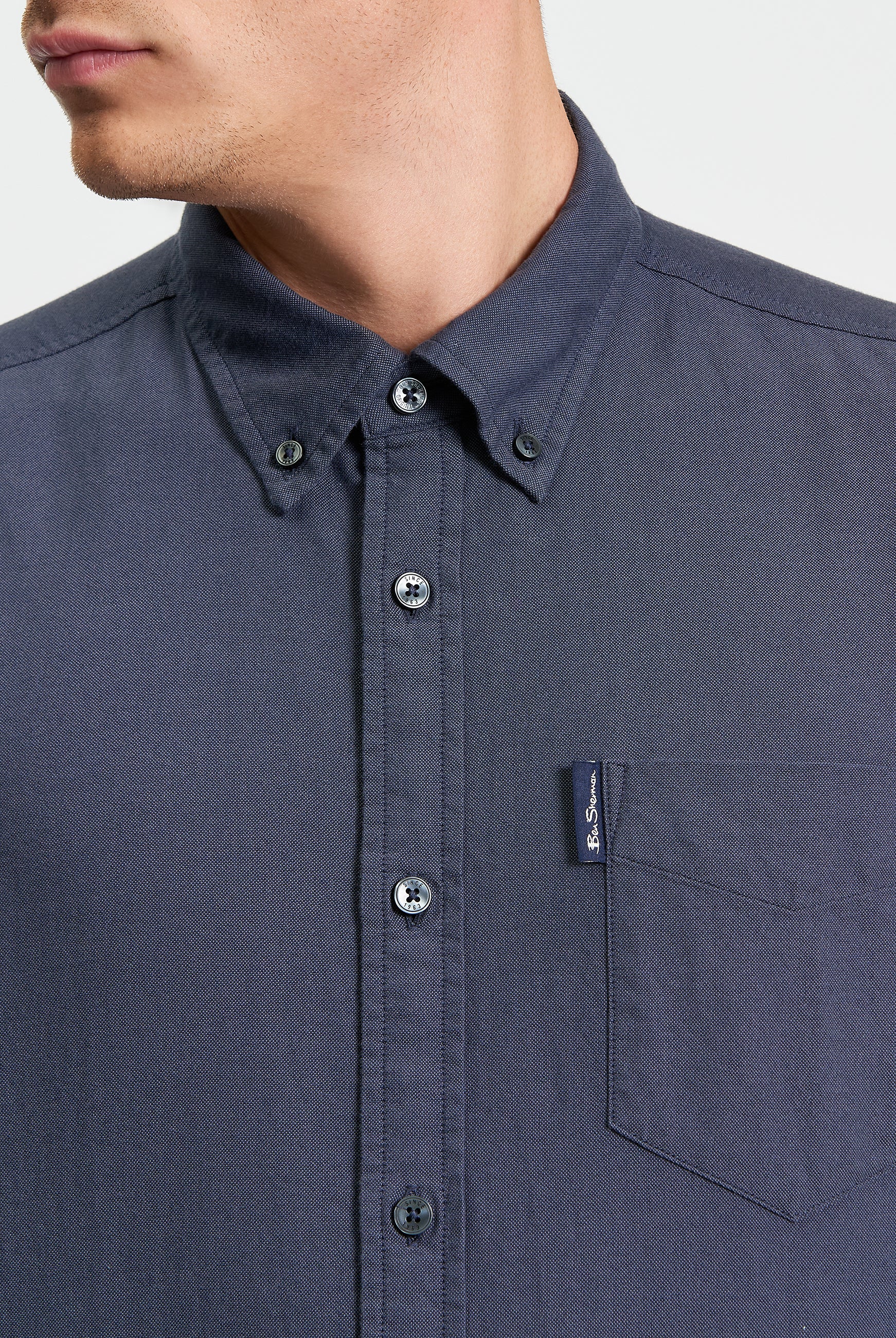 Signature Oxford Long Sleeve Shirt - Slate - Close Up View