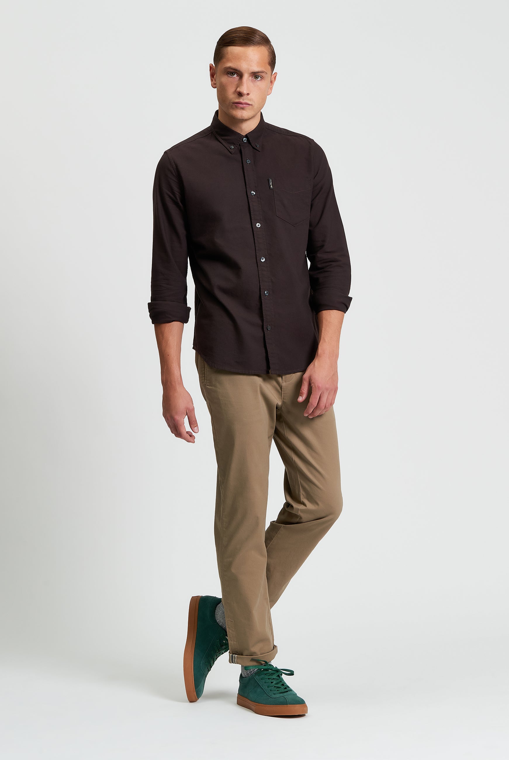 Signature Oxford Long Sleeve Shirt - Dark Brown - Full Length