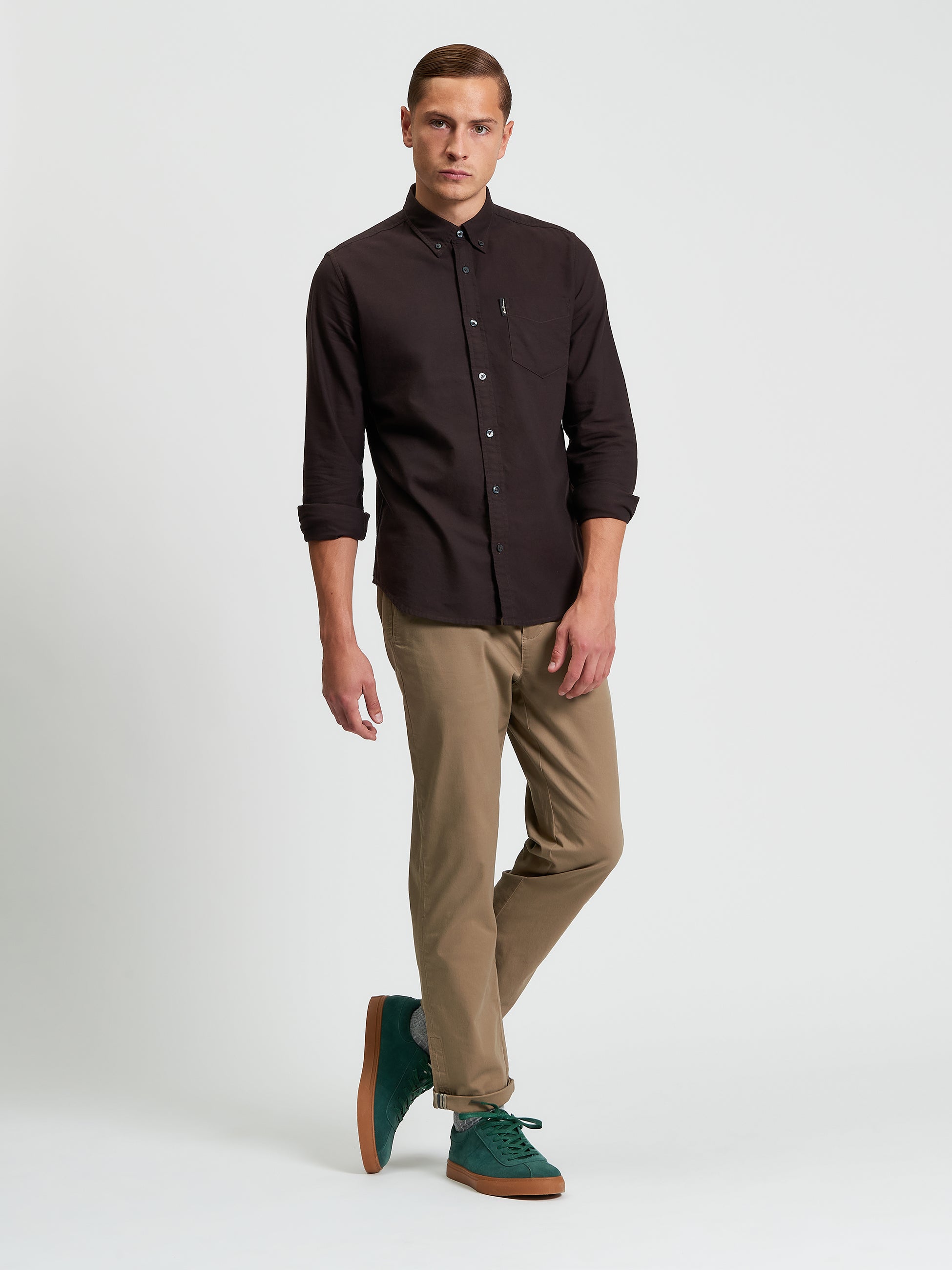 Signature Oxford Long Sleeve Shirt - Dark Brown - Full Length