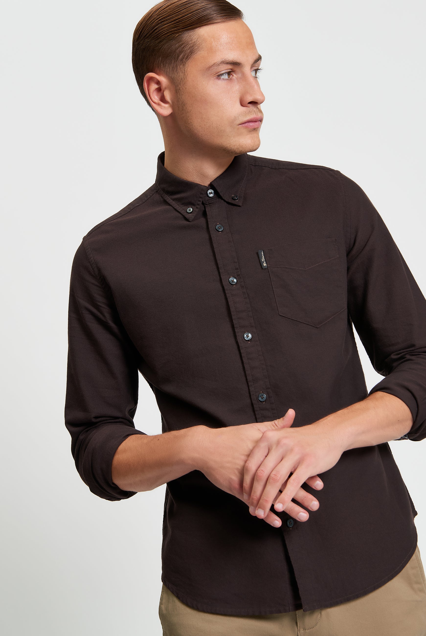 Signature Oxford Long Sleeve Shirt - Dark Brown - Front