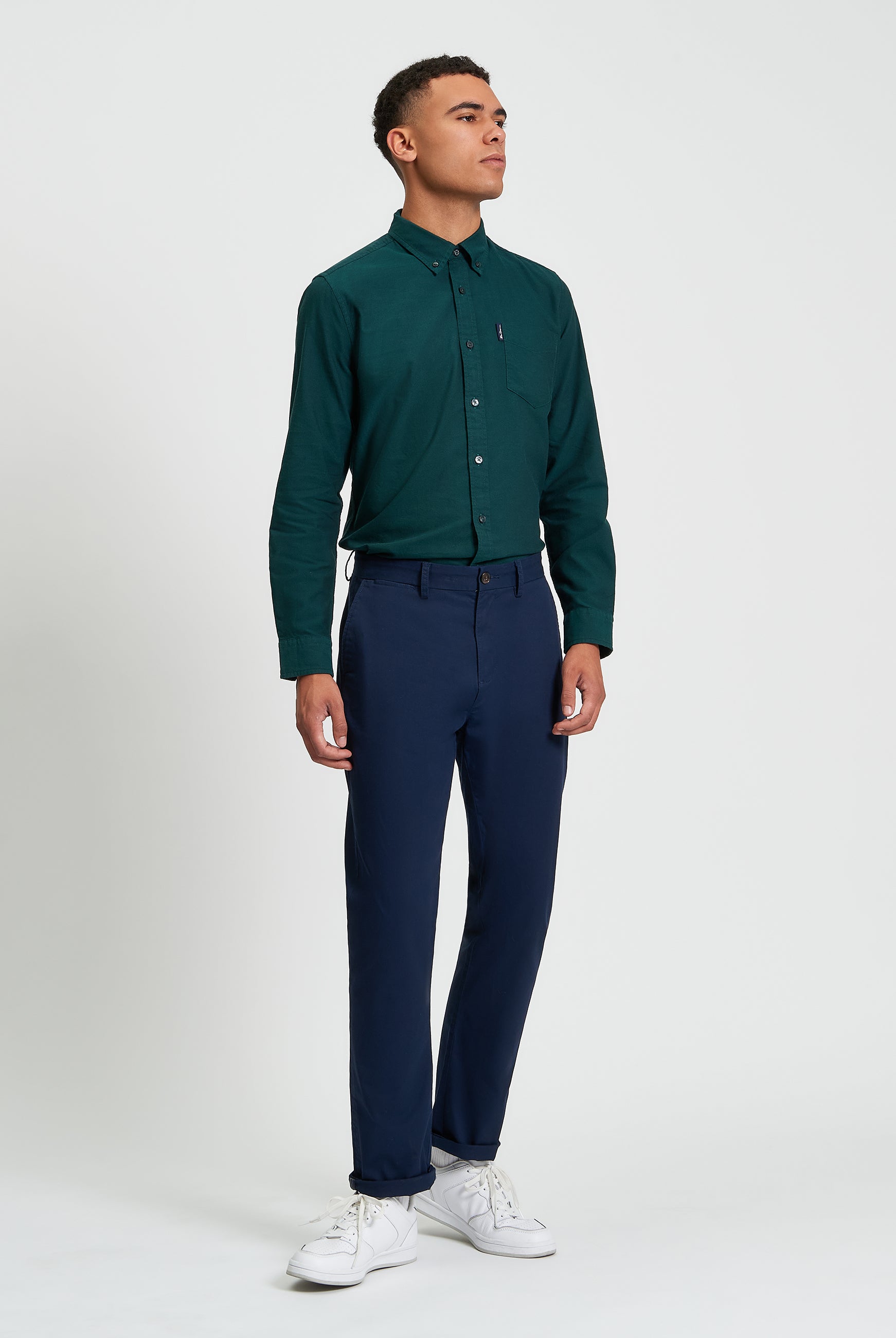 Signature Oxford Long Sleeve Shirt - Dark Green - Full Length View