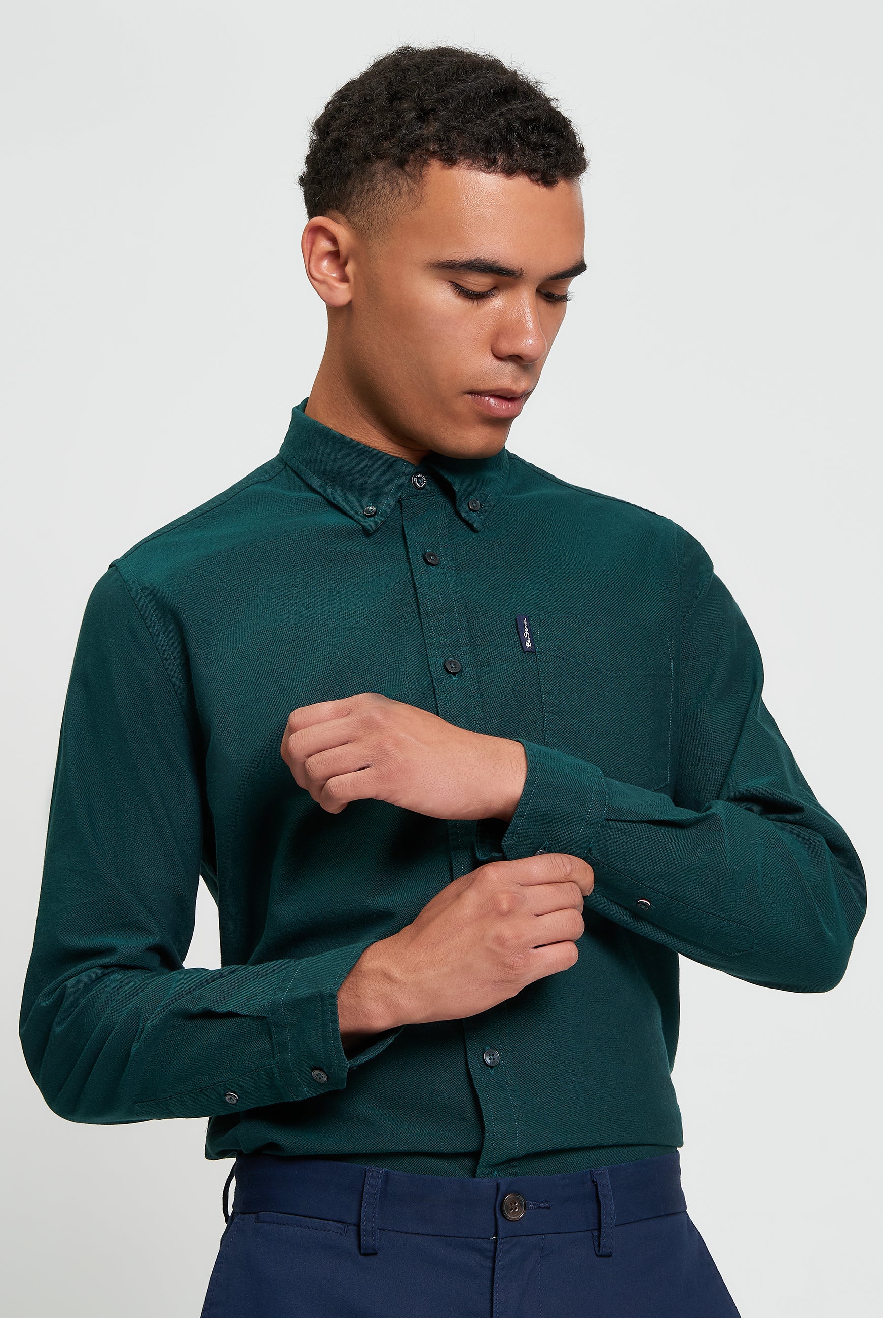 Signature Oxford Long Sleeve Shirt - Dark Green - Front View