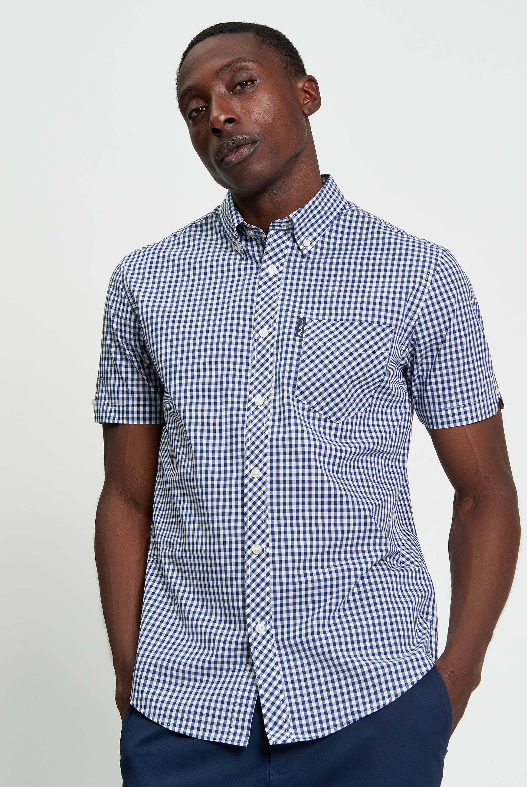 Gingham Check Short Sleeve Shirt Dark Blue