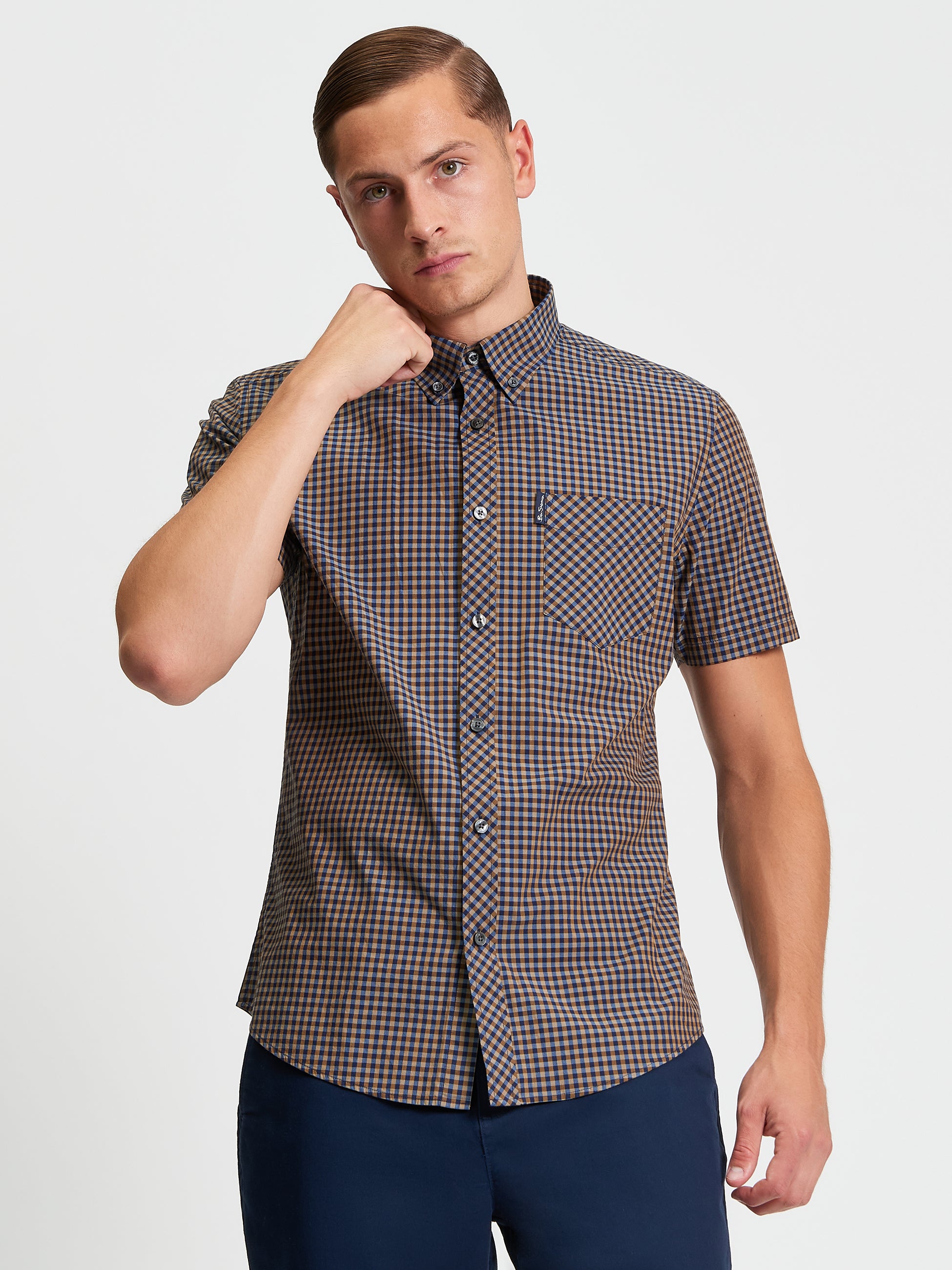 Signature Gingham Short Sleeve Shirt - Bronze - Front