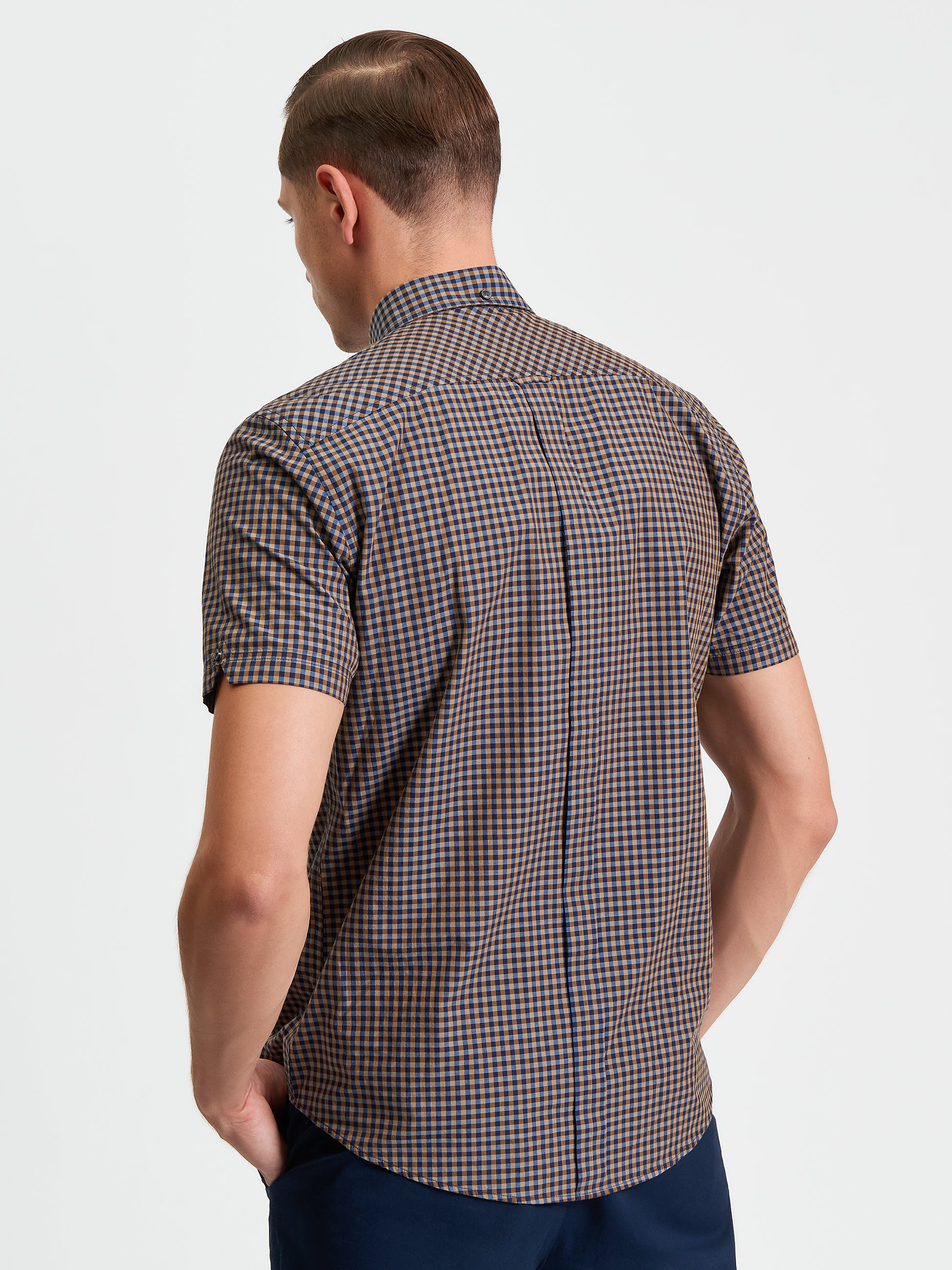 Signature Gingham Short Sleeve Shirt - Bronze - Back