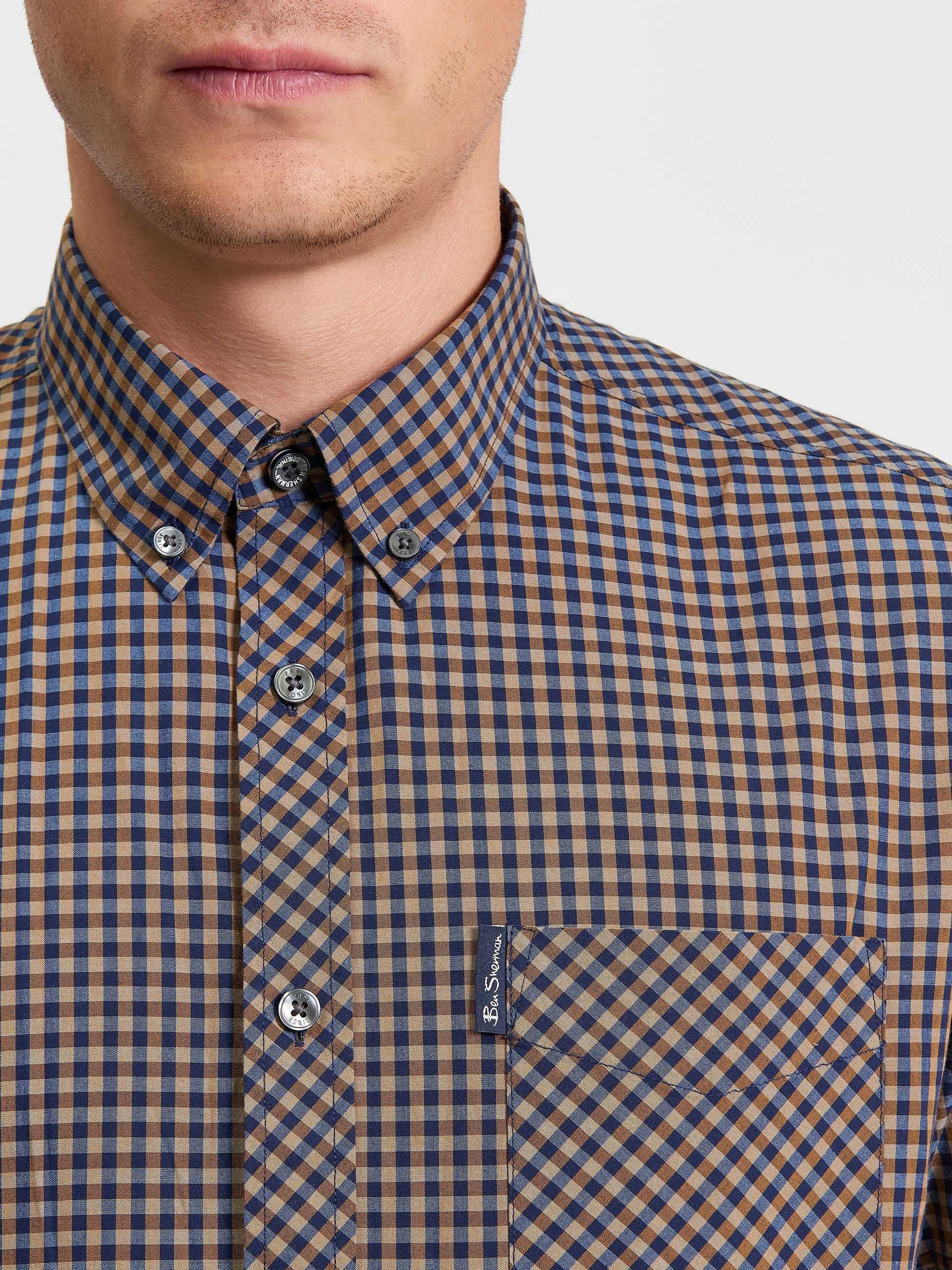 Signature Gingham Short Sleeve Shirt - Bronze - Close Up