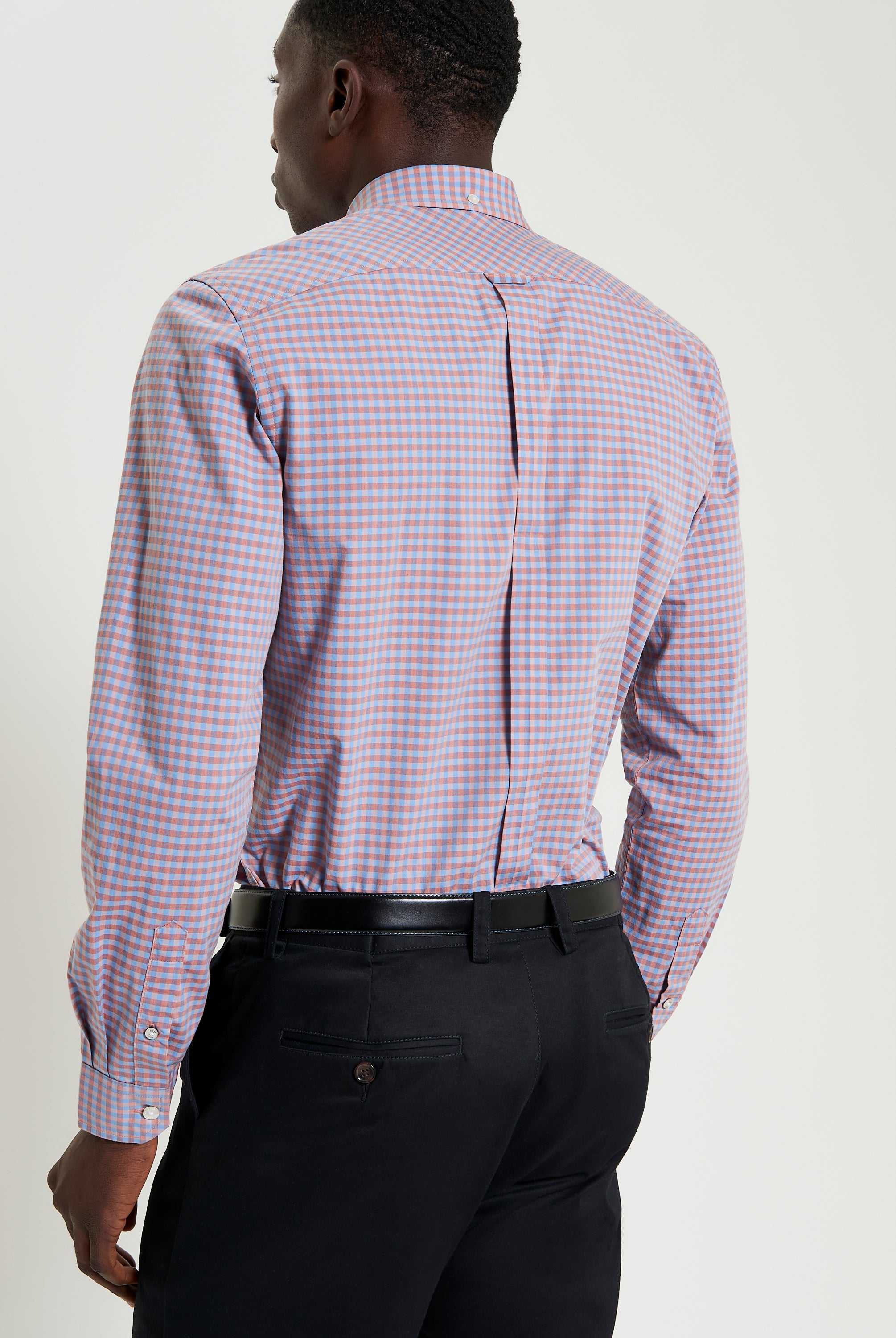 Signature Gingham Long Sleeve Shirt β back view showcasing the button-down collar and back box pleat.