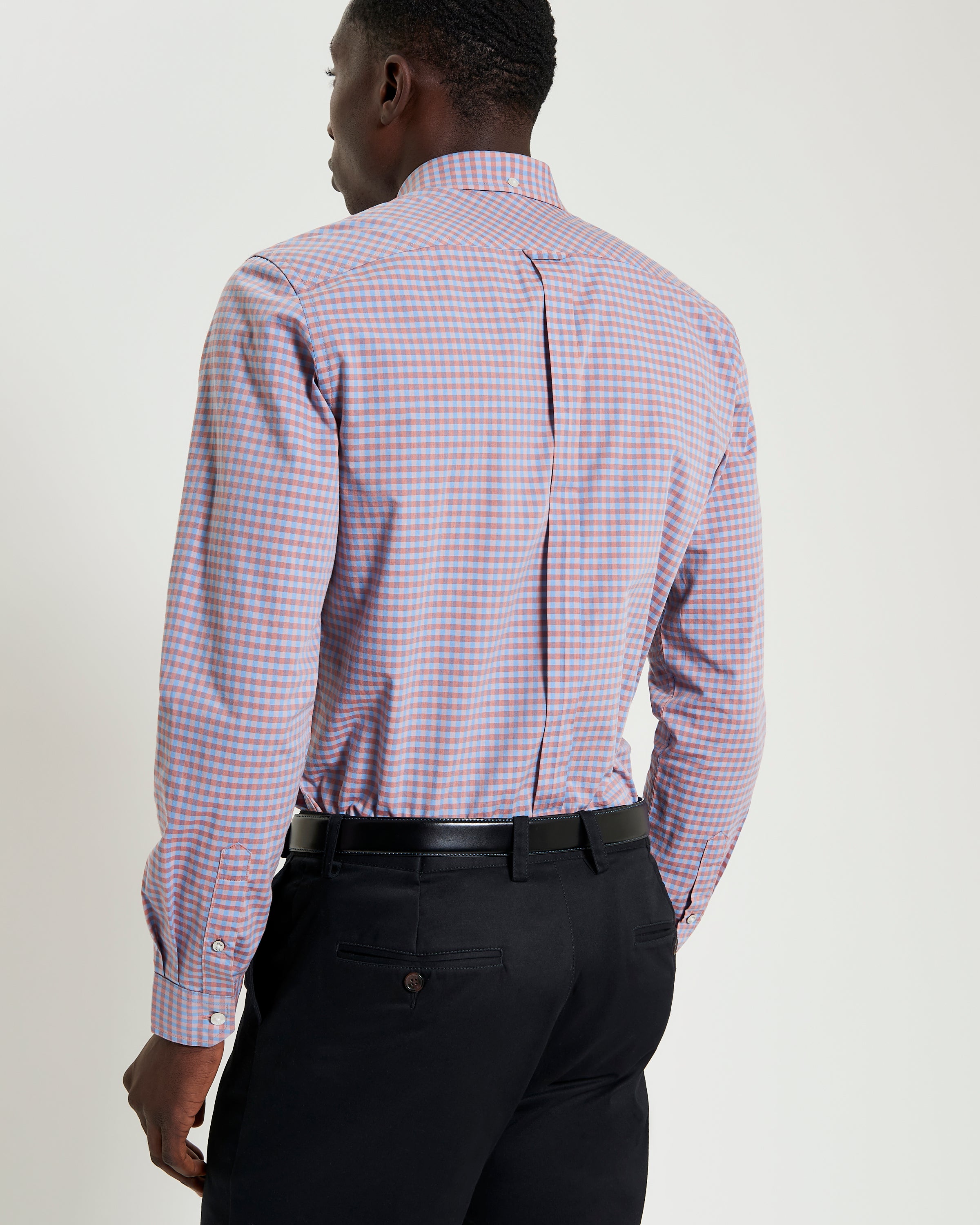 Signature Gingham Long Sleeve Shirt – back view showcasing the button-down collar and back box pleat.