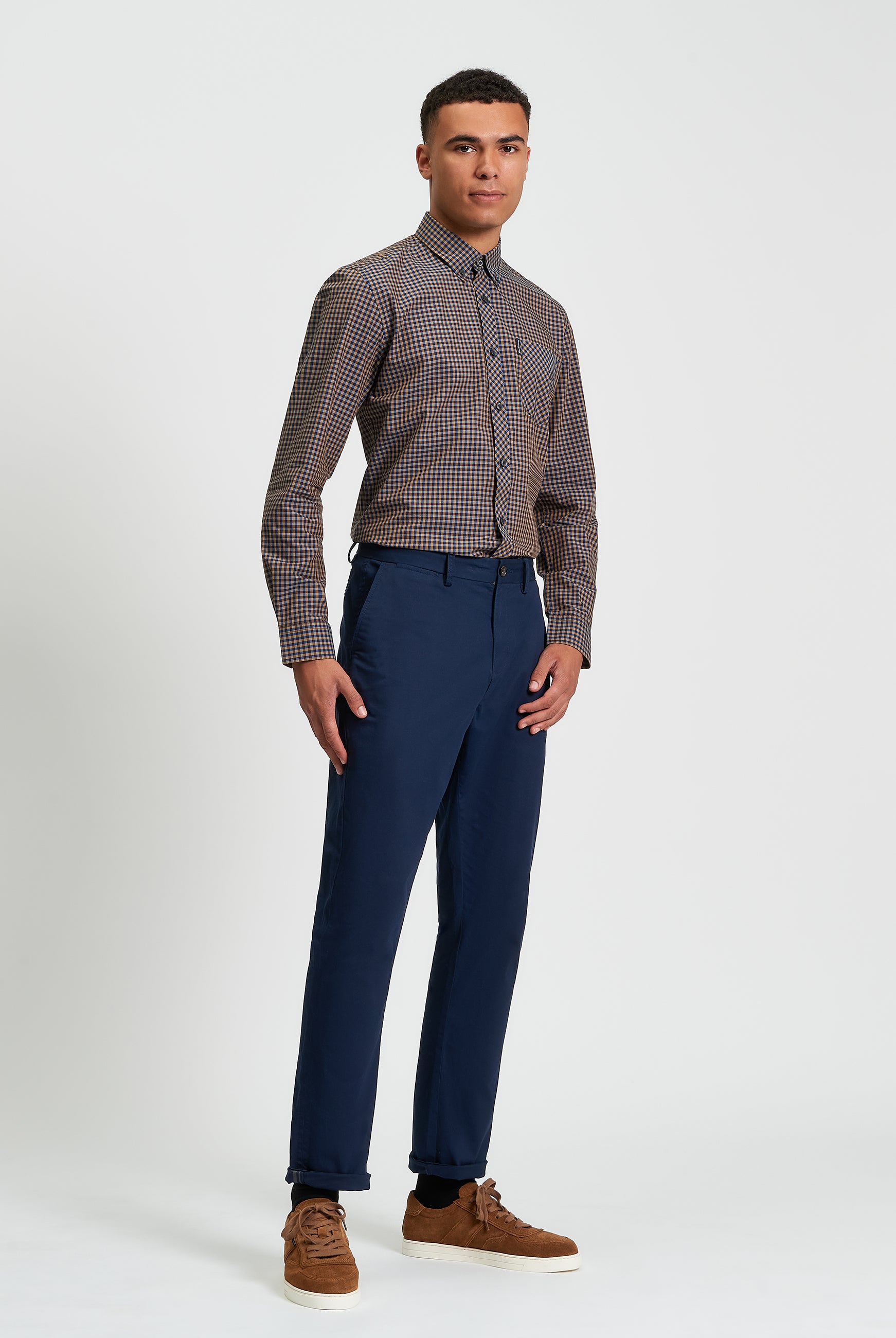 Signature Gingham Long Sleeve Shirt - Bronze - Full Length View