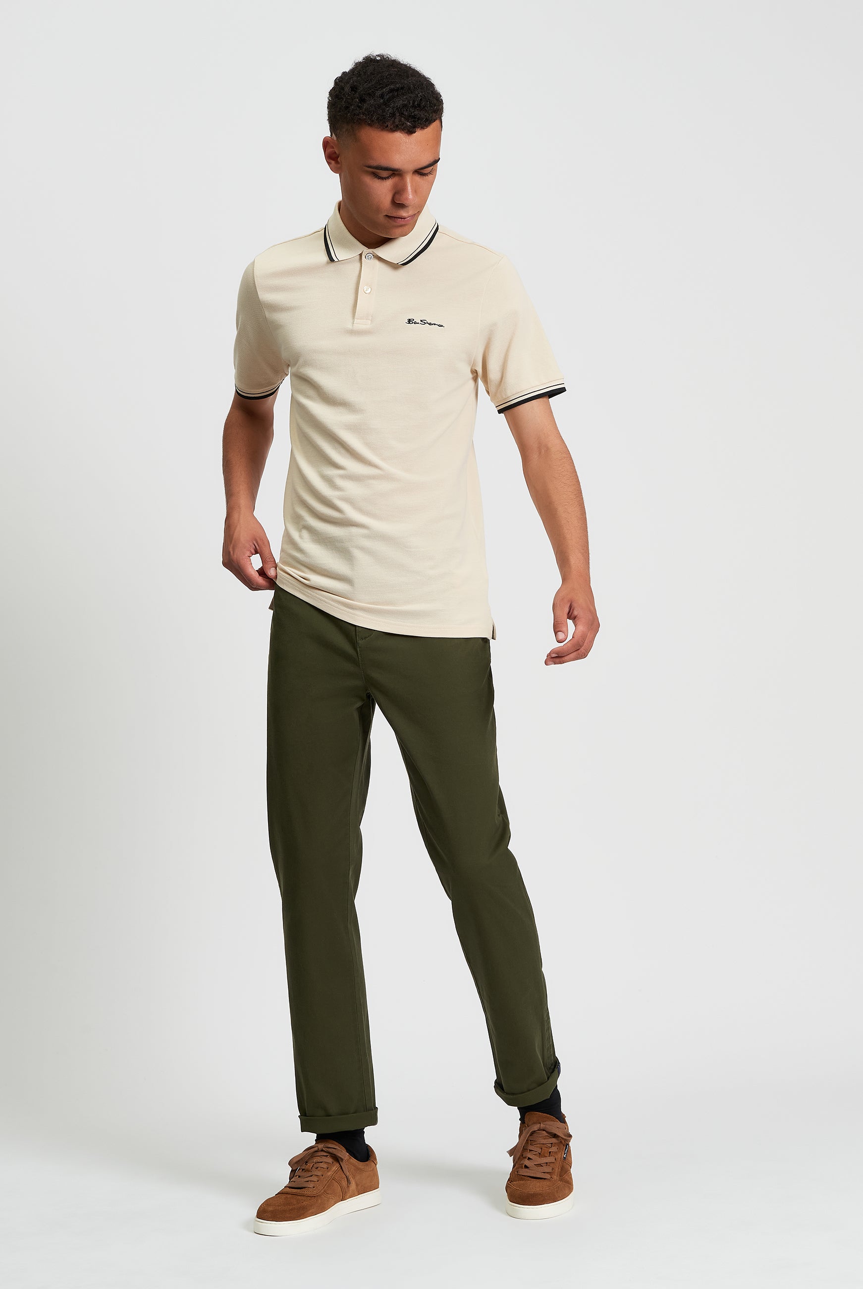Signature Slim Stretch Chino - Khaki - Full Length View