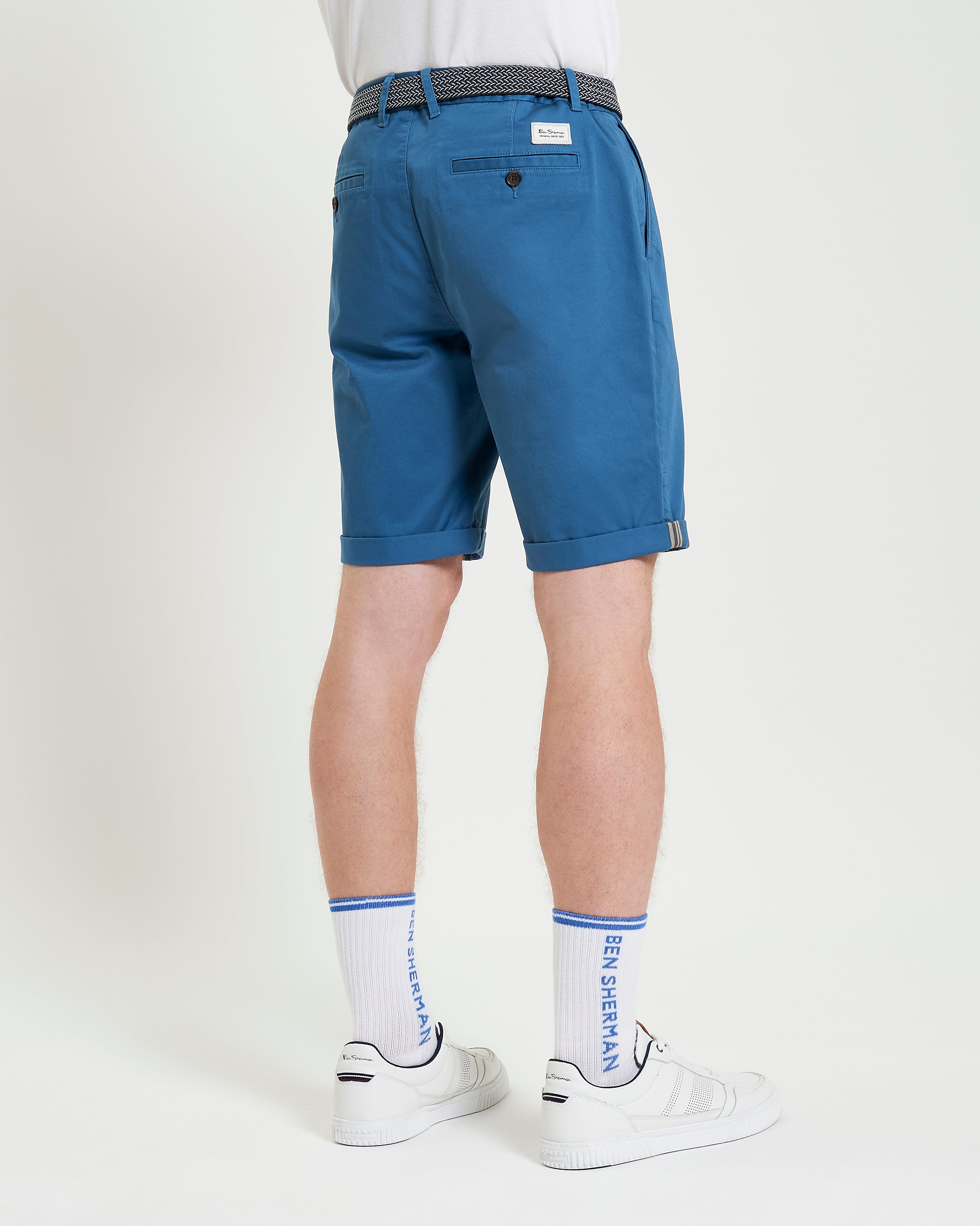 Signature Chino Short – blue color – rear view showcasing smart design and comfortable fit.