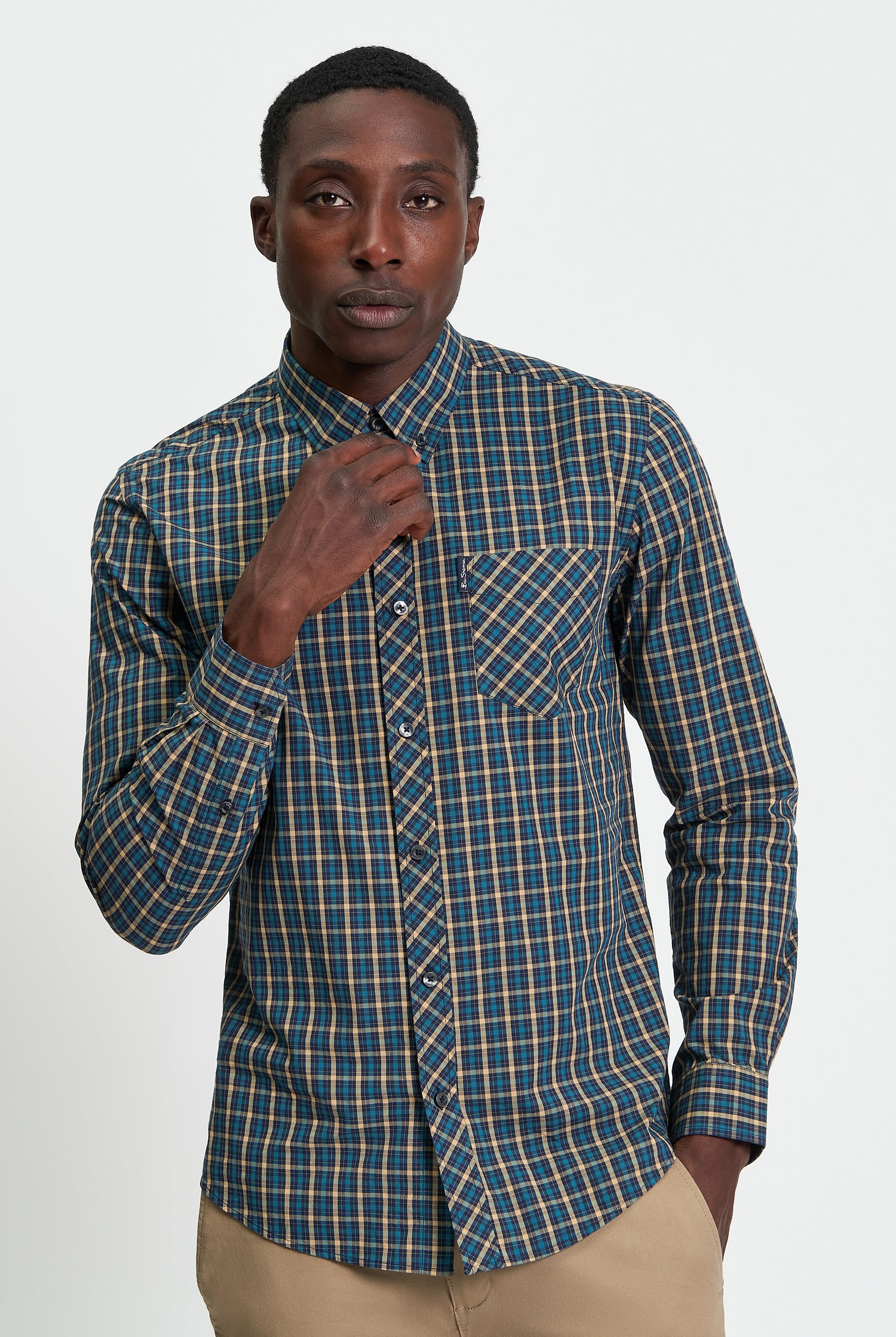 Signature House Check Long Sleeve Shirt - Teal- Front View