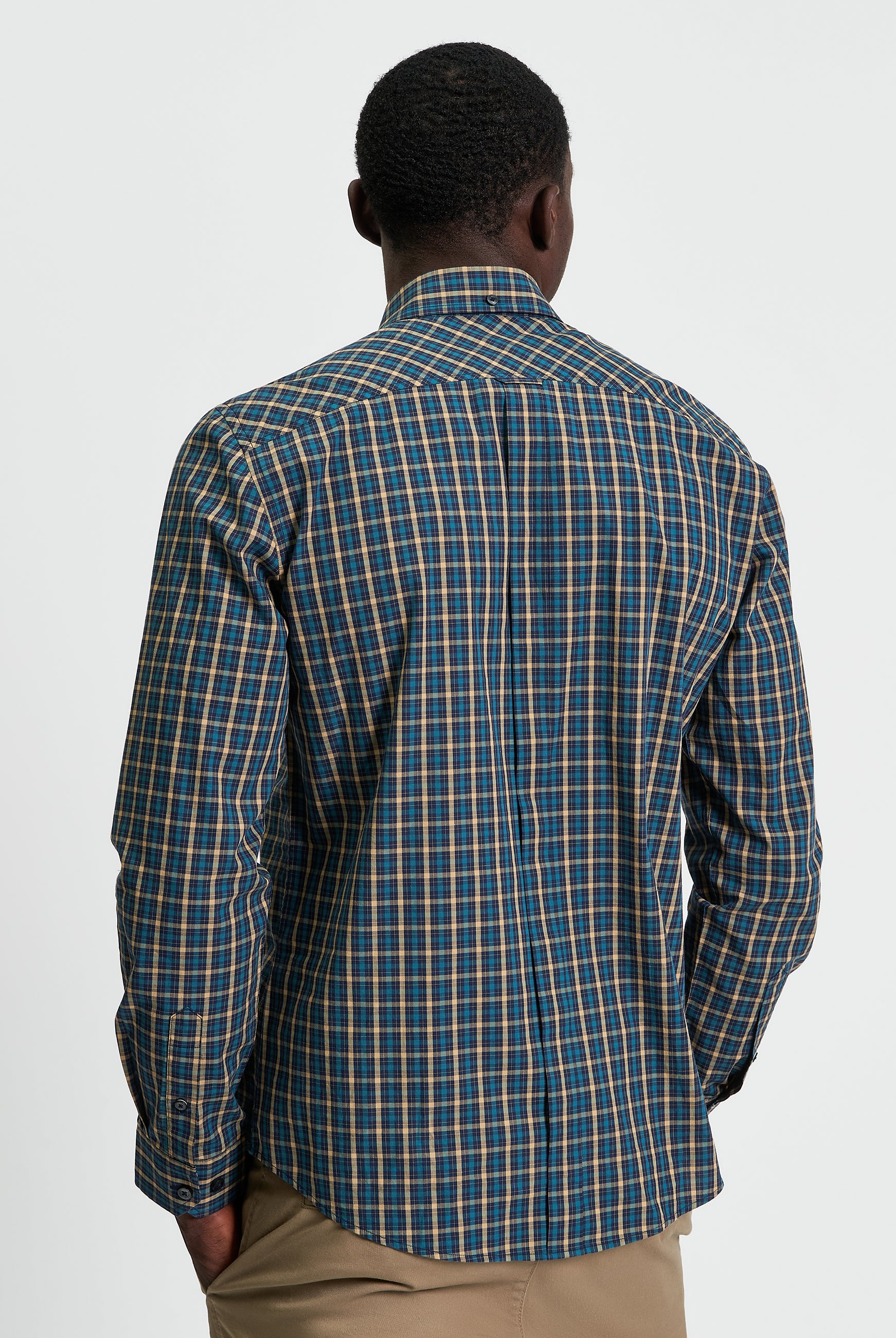 Signature House Check Long Sleeve Shirt - Teal- Back View