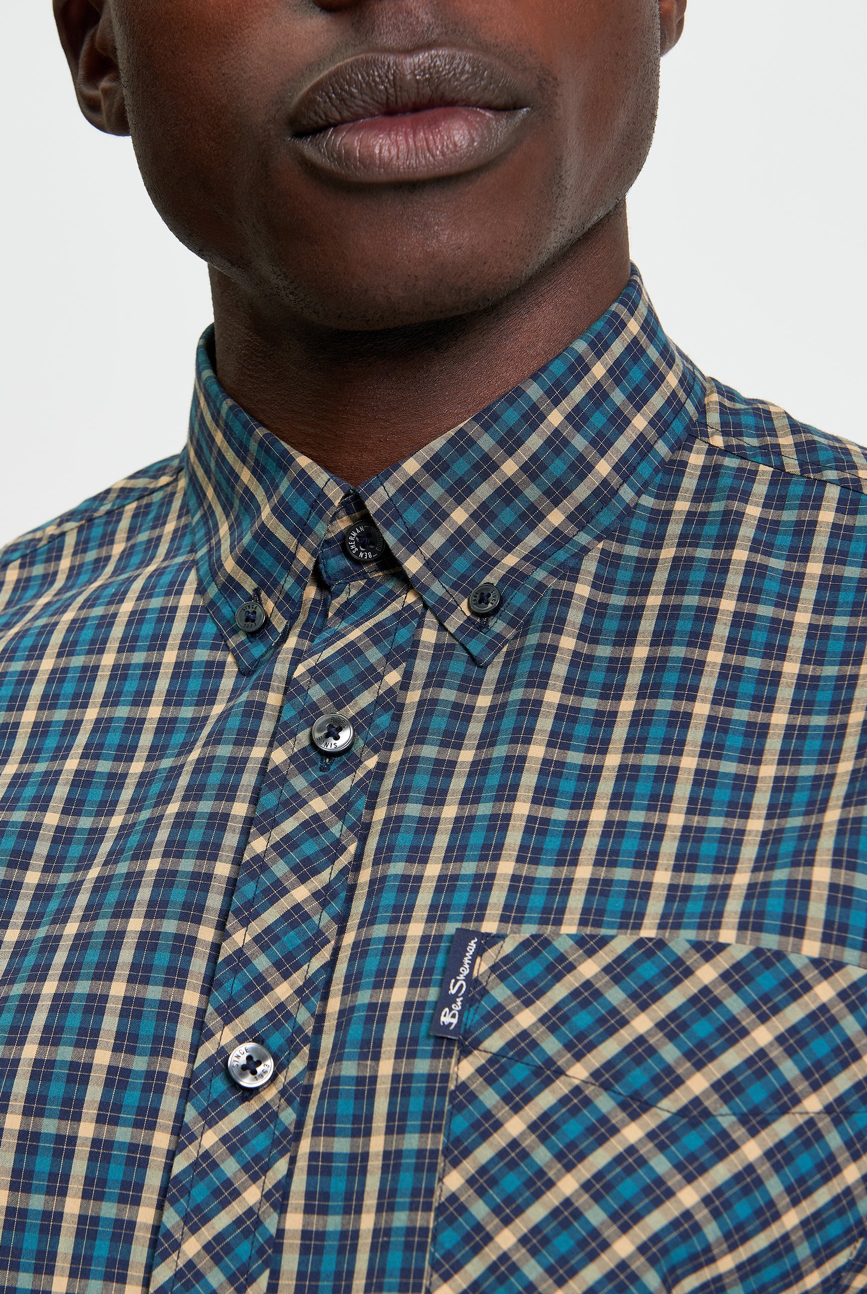 Signature House Check Long Sleeve Shirt - Teal- Detail View