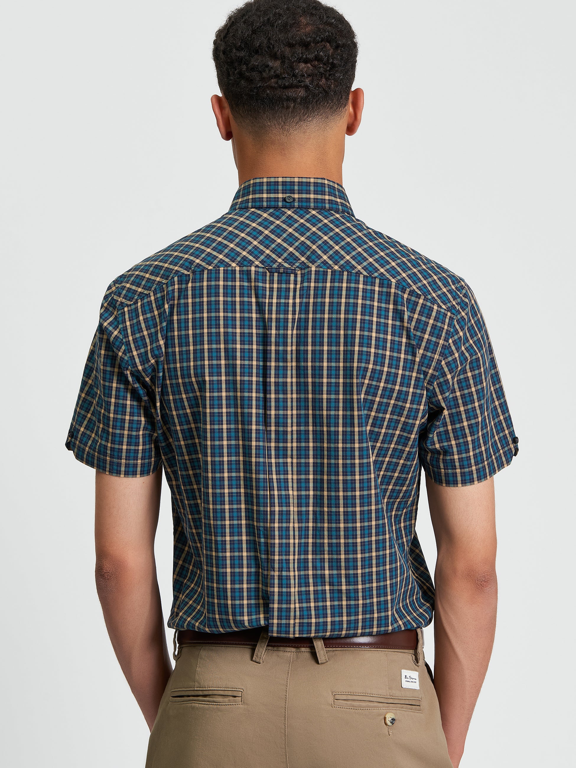 Signature House Check Short Sleeve Shirt - Teal - Back
