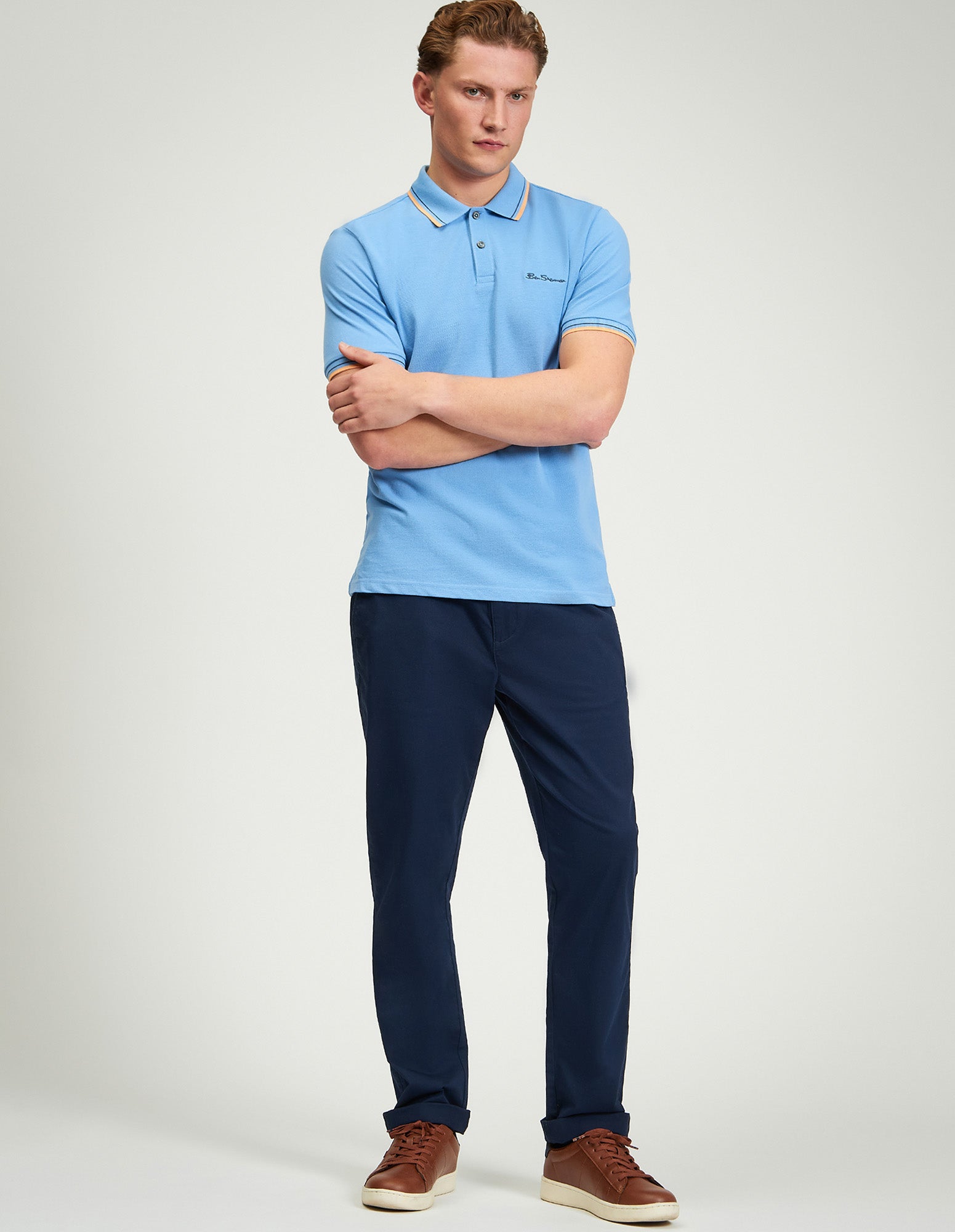 Signature Pique Polo – blue – regular fit polo shirt by Ben Sherman, crafted from organic cotton for comfort.