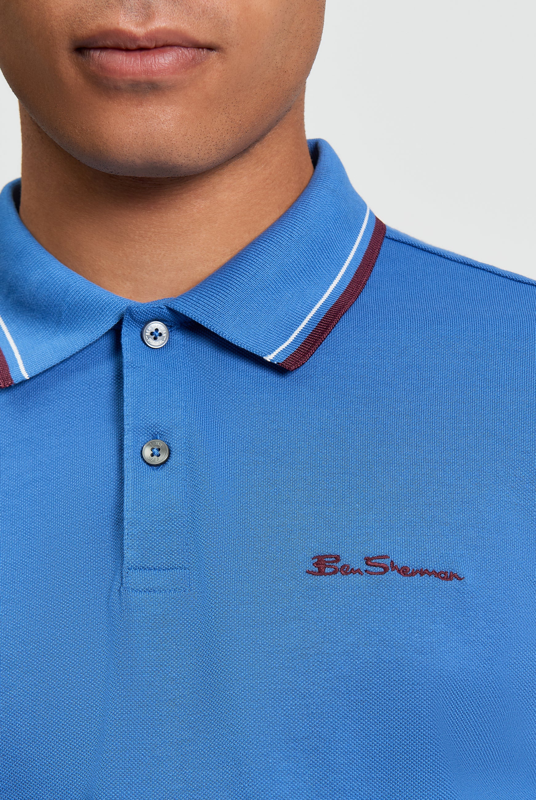 Signature Pique Polo- Cobalt - Detail View