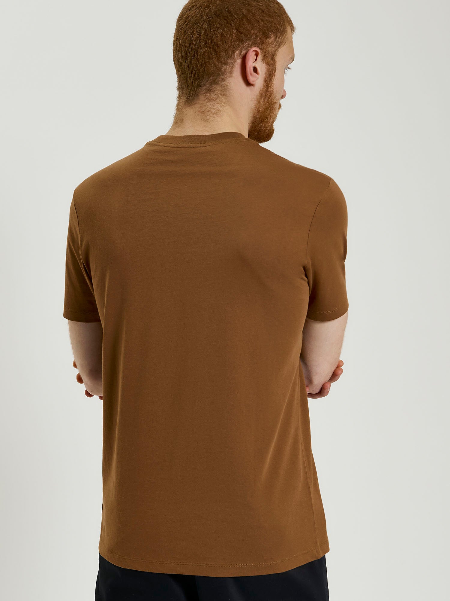 Signature Tee – Brown – Regular fit crew neck style, showcasing the back view.