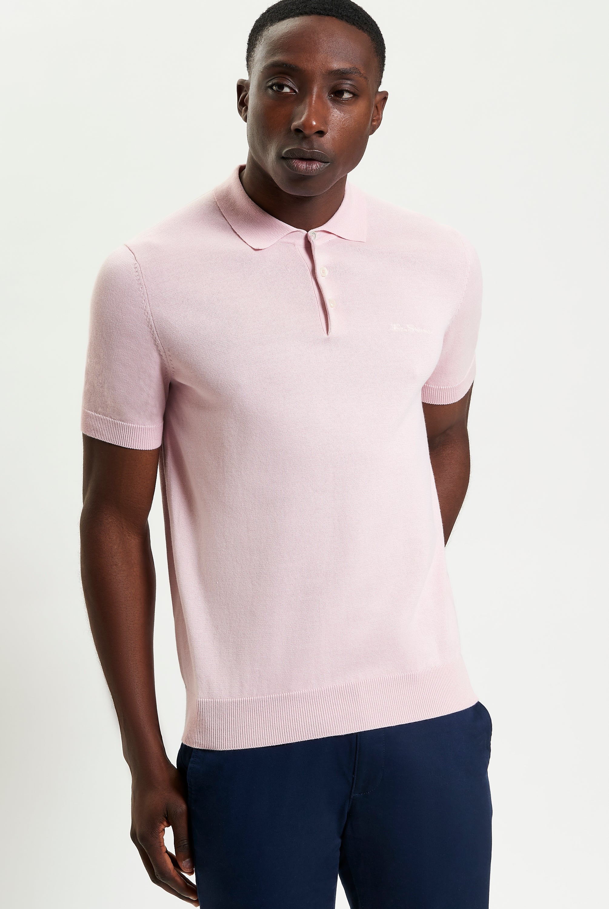 Signature Short Sleeve Polo – Pink – Premium knit with ribbed collar and cuffs, perfect for warm-weather events.