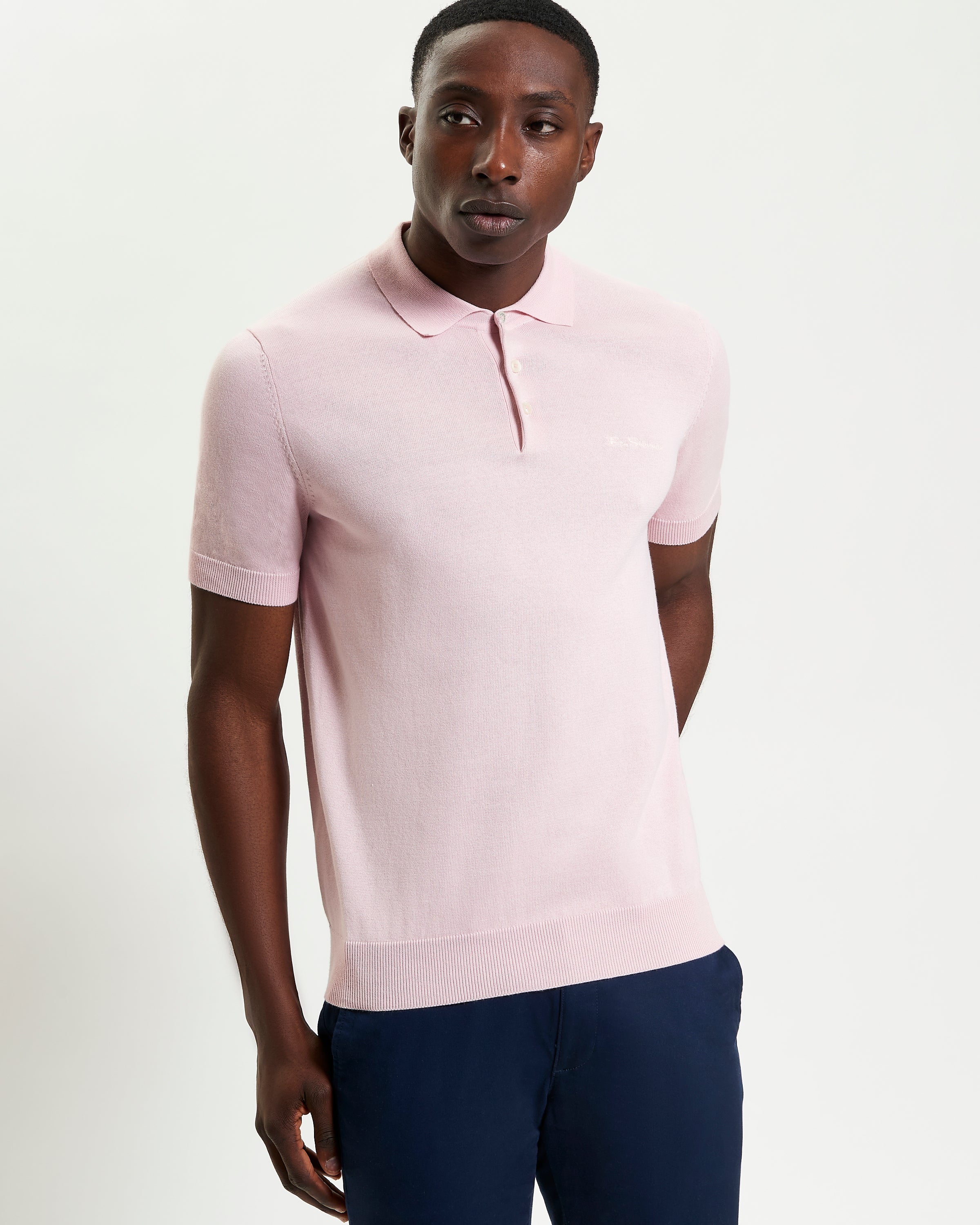 Signature Short Sleeve Polo – Pink – Premium knit with ribbed collar and cuffs, perfect for warm-weather events.