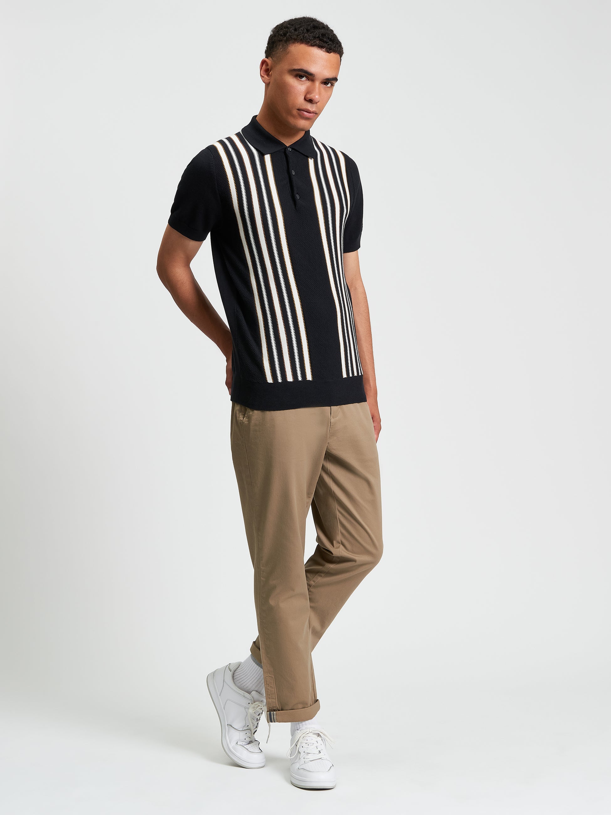 Stripe Polo Black