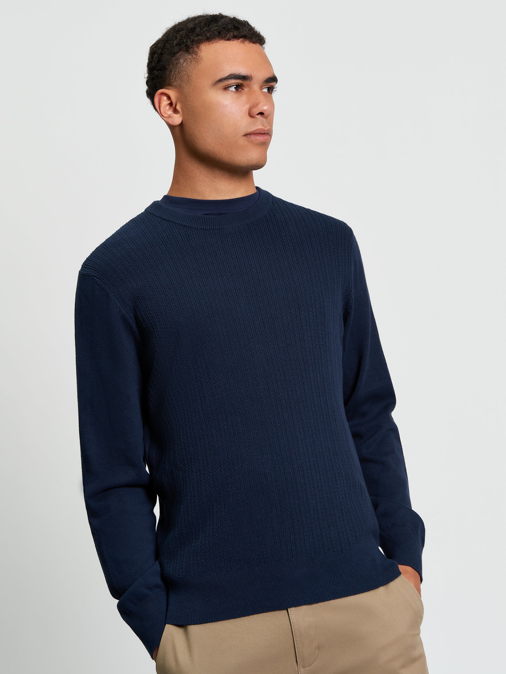 Textured Front Crew Neck Sweater