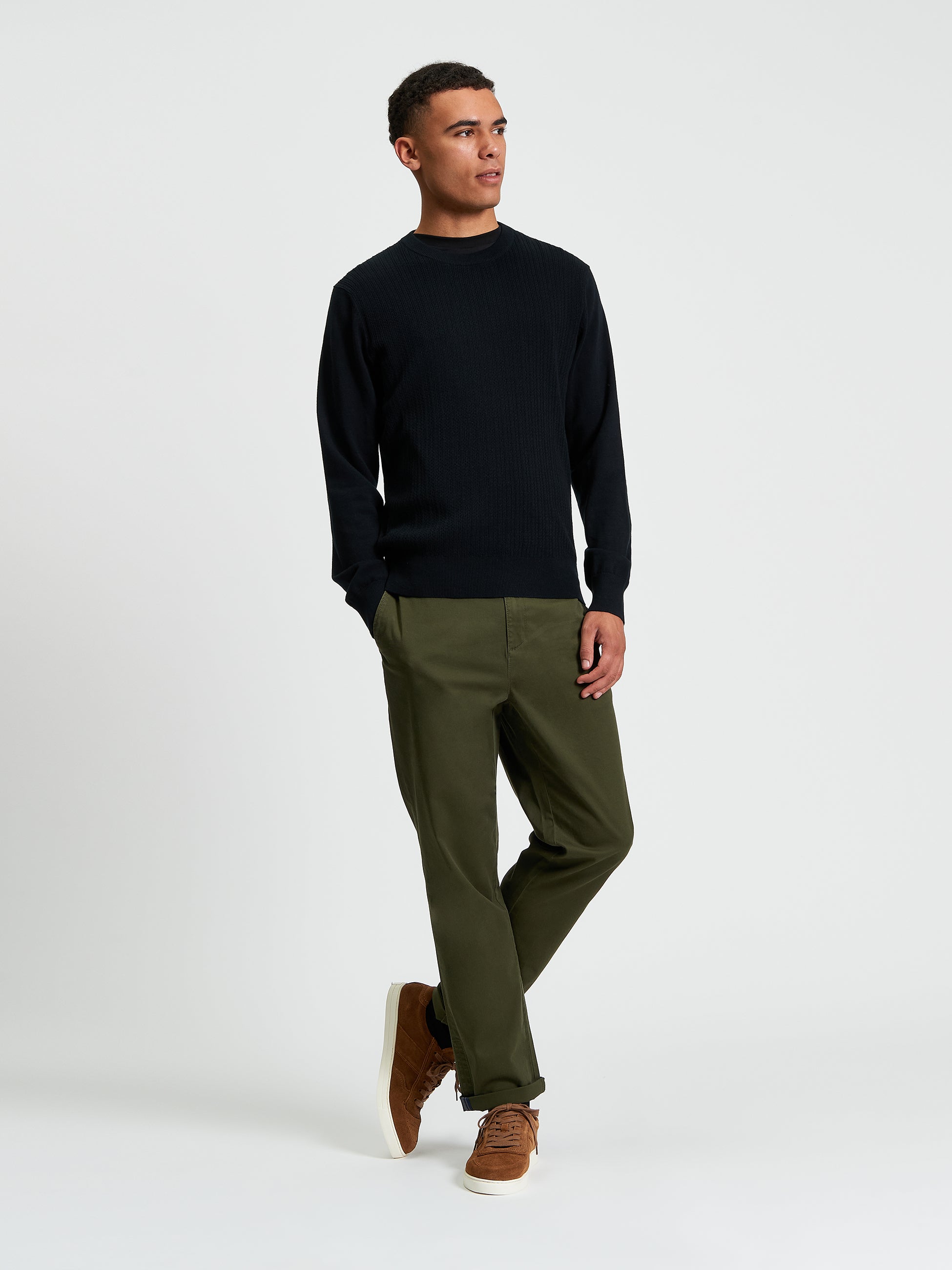 Textured Front Crew Neck Sweater