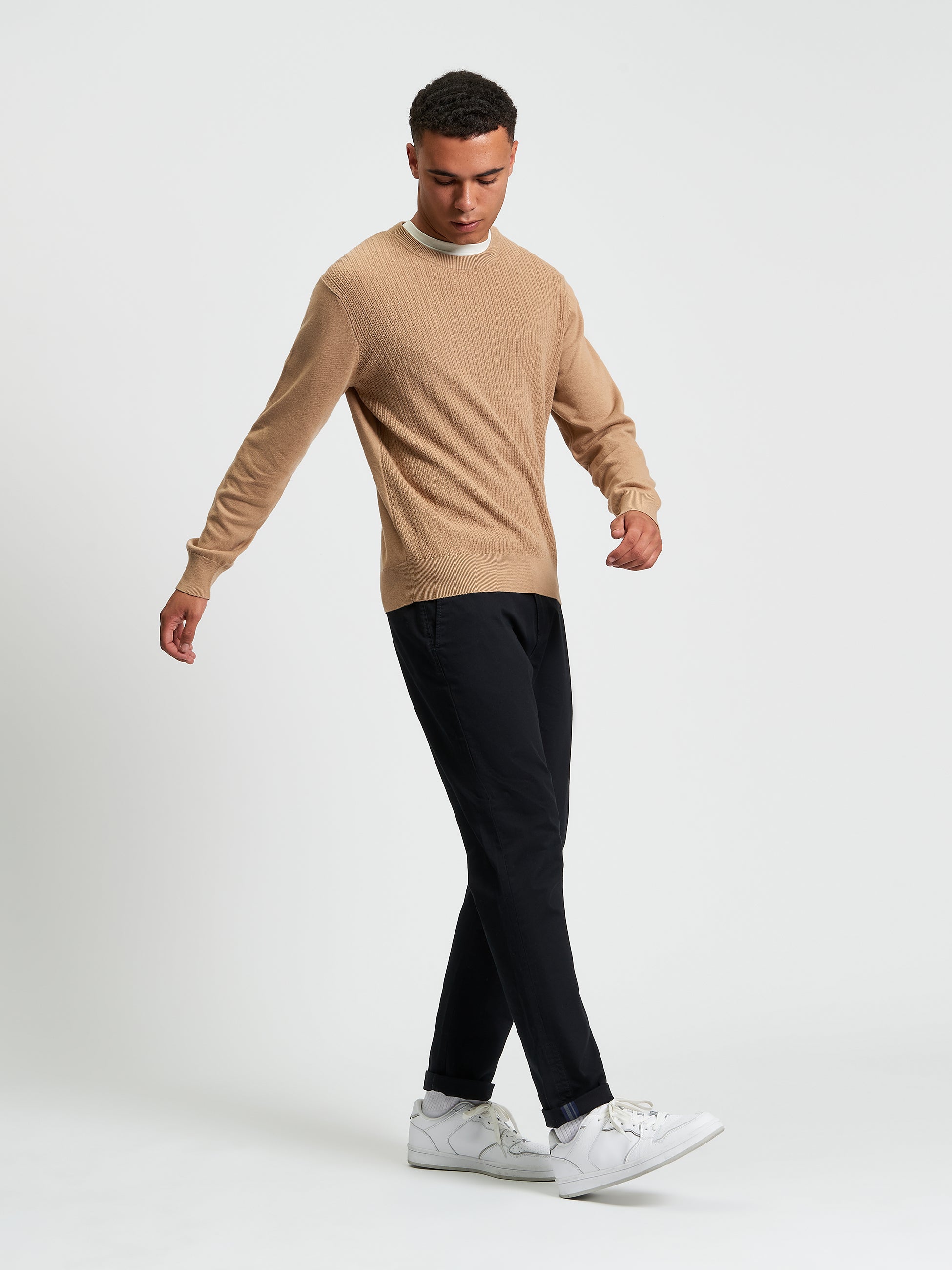 Textured Front Crew Neck Sweater