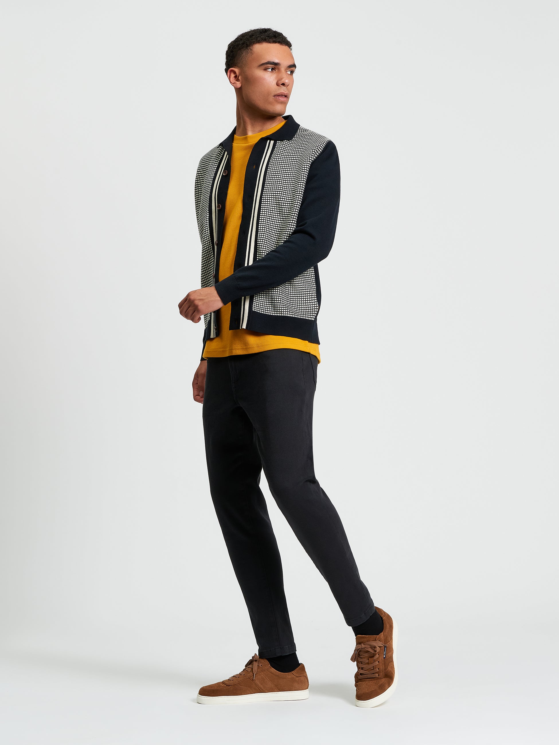 Bicoloured Button Through Polo - Black - Full Length