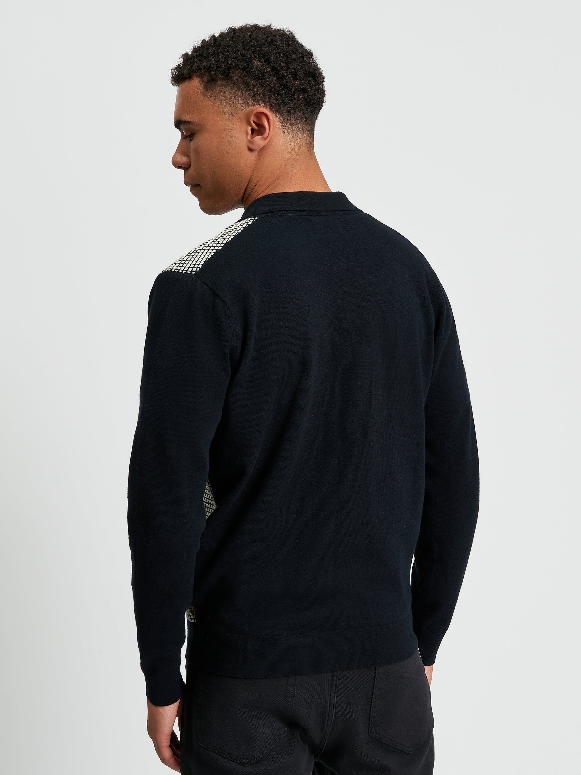 Bicoloured Button Through Polo - Black - Back