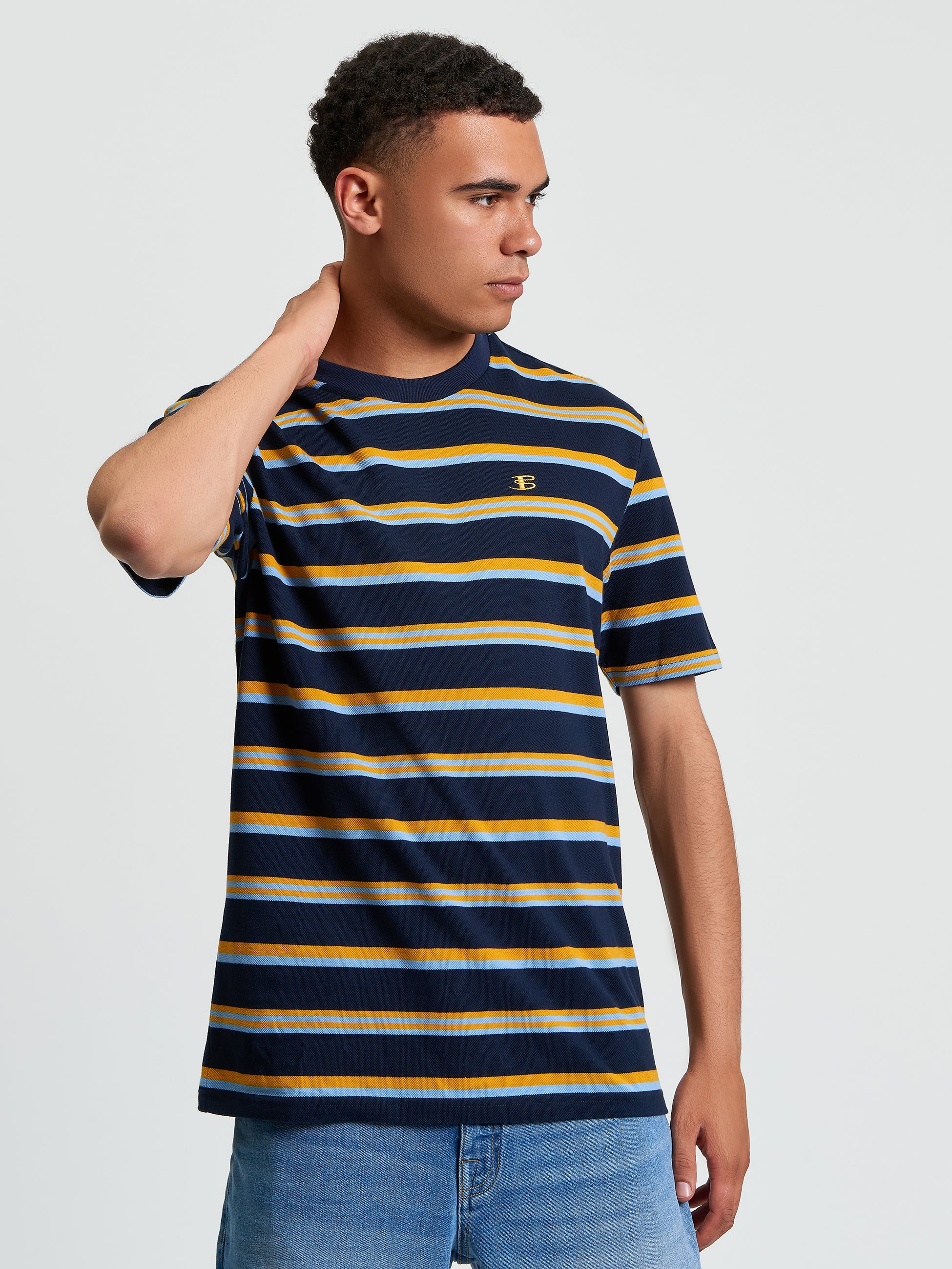 Textured Stripe Tee - Dark Navy - Front