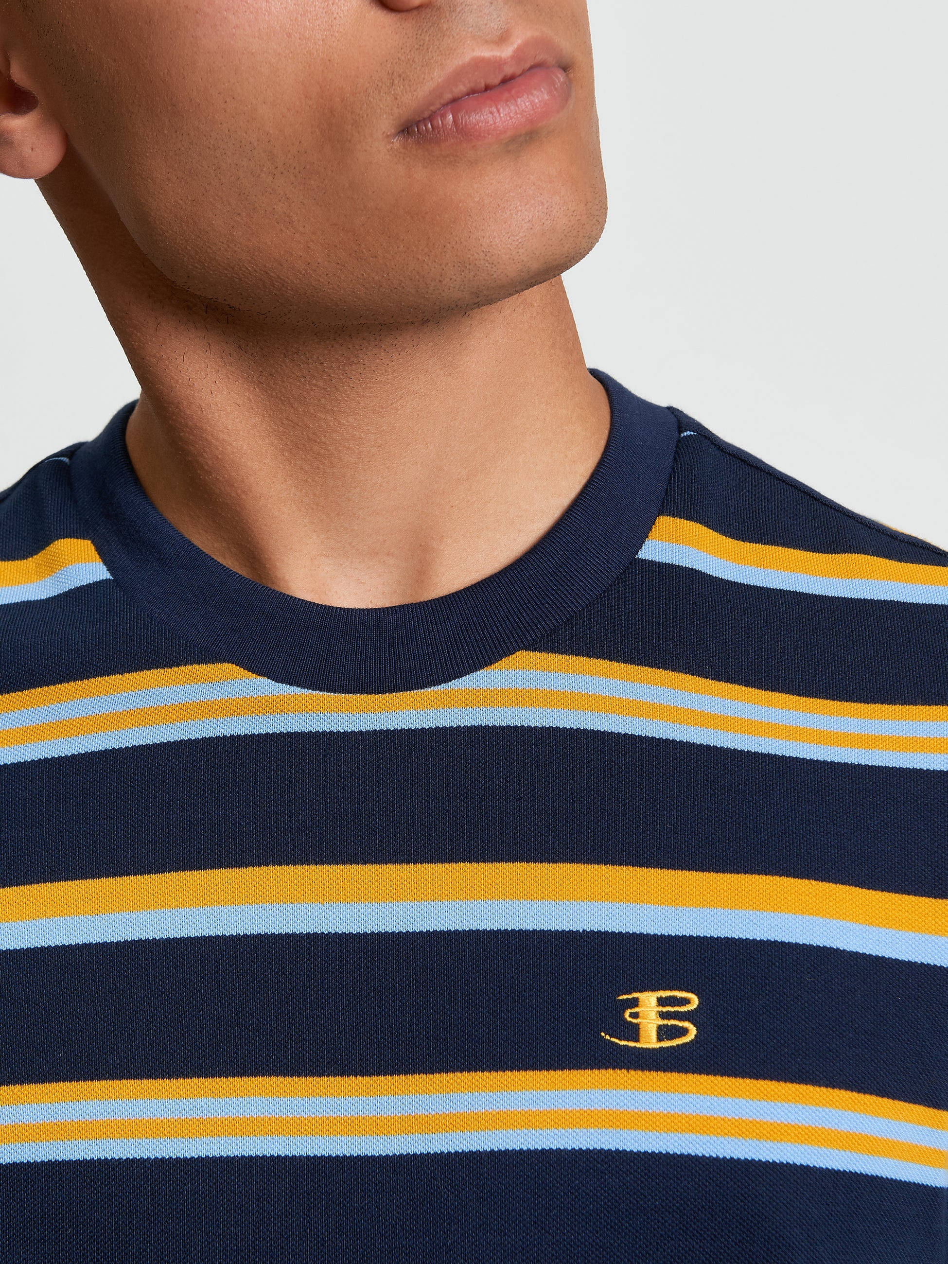 Textured Stripe Tee - Dark Navy - Close Up