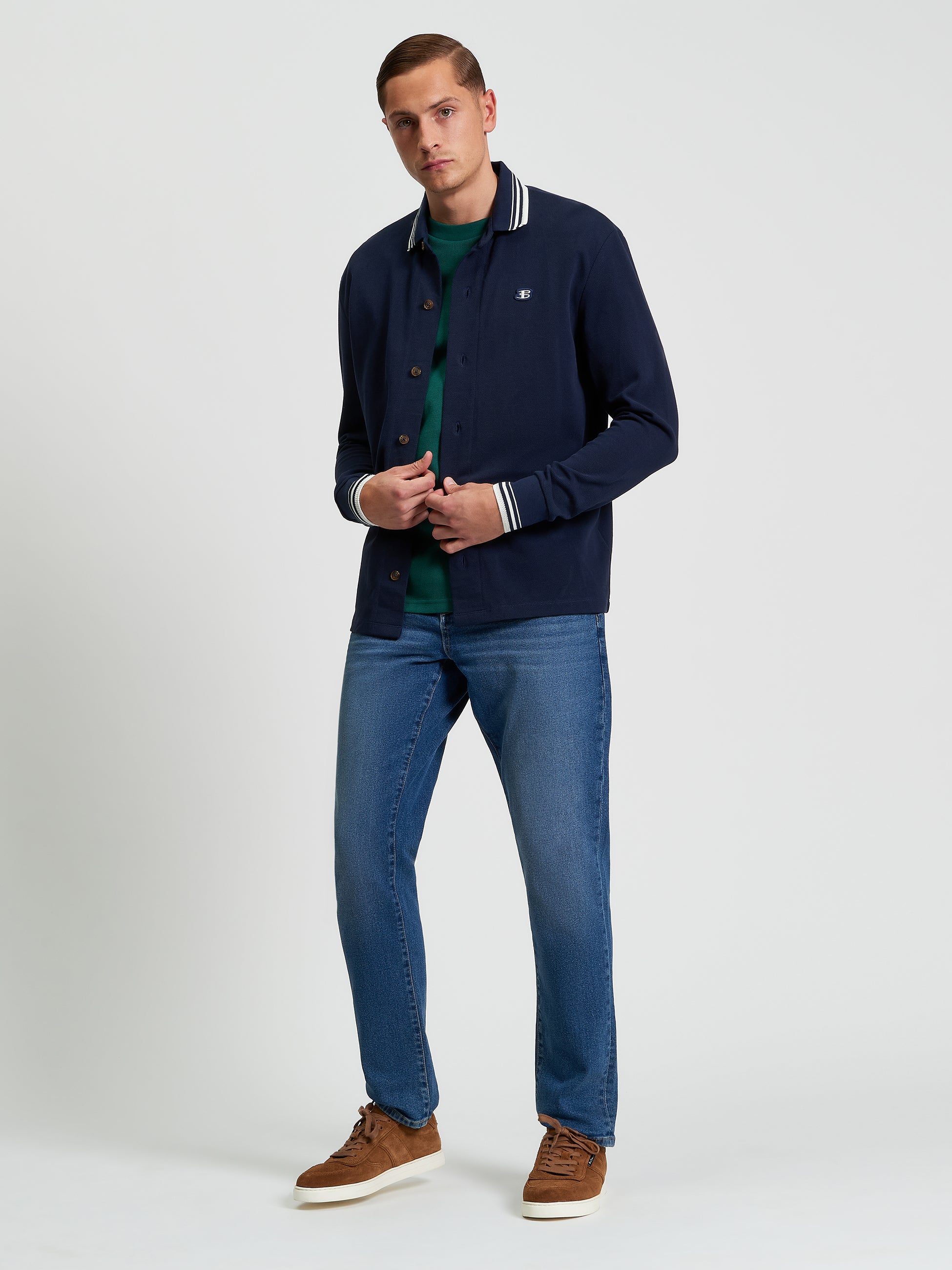 Long Sleeve Polo Top Navy