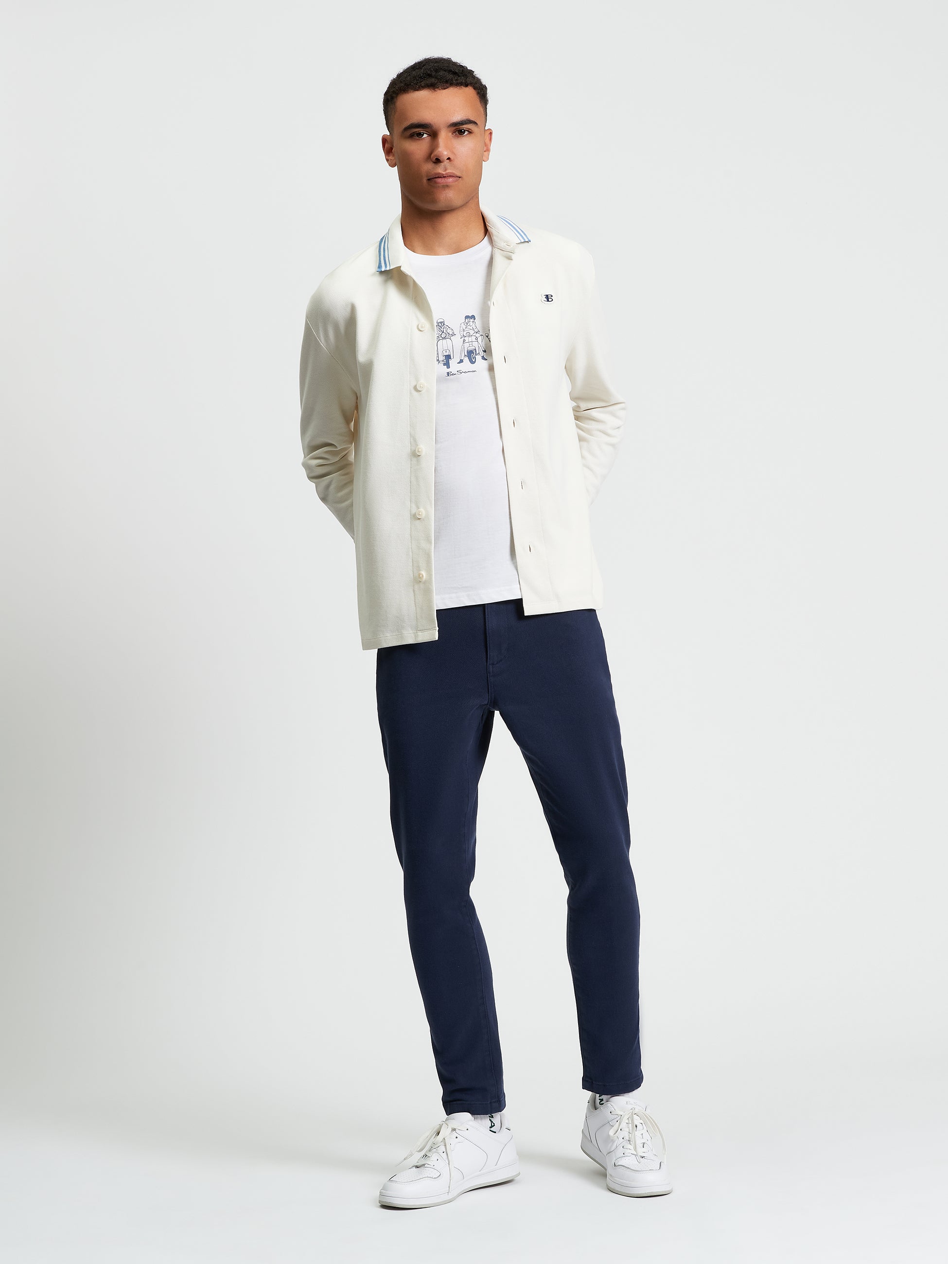 Long Sleeve Polo Top White