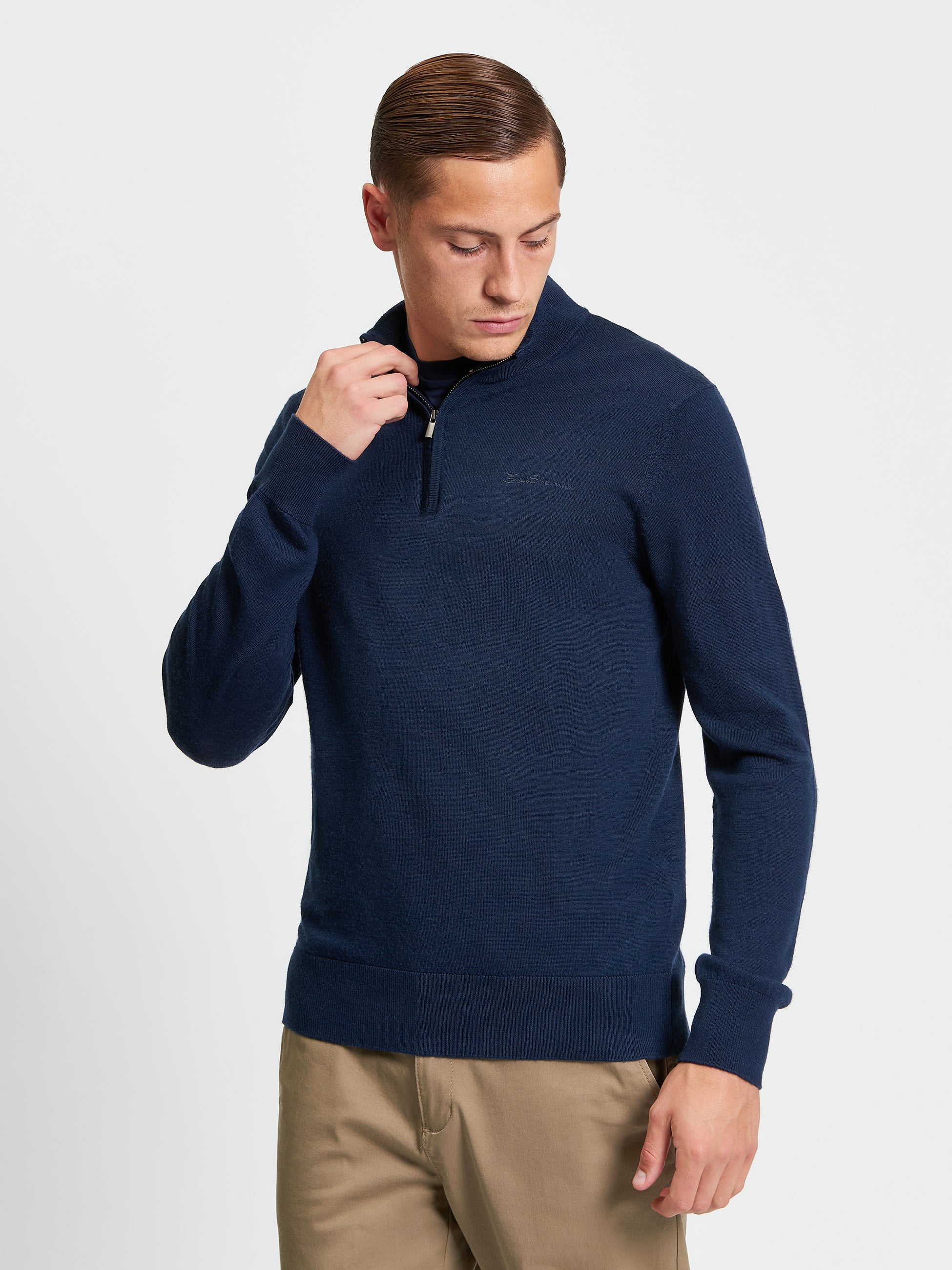 Merino Half Zip - Dark Navy - Front