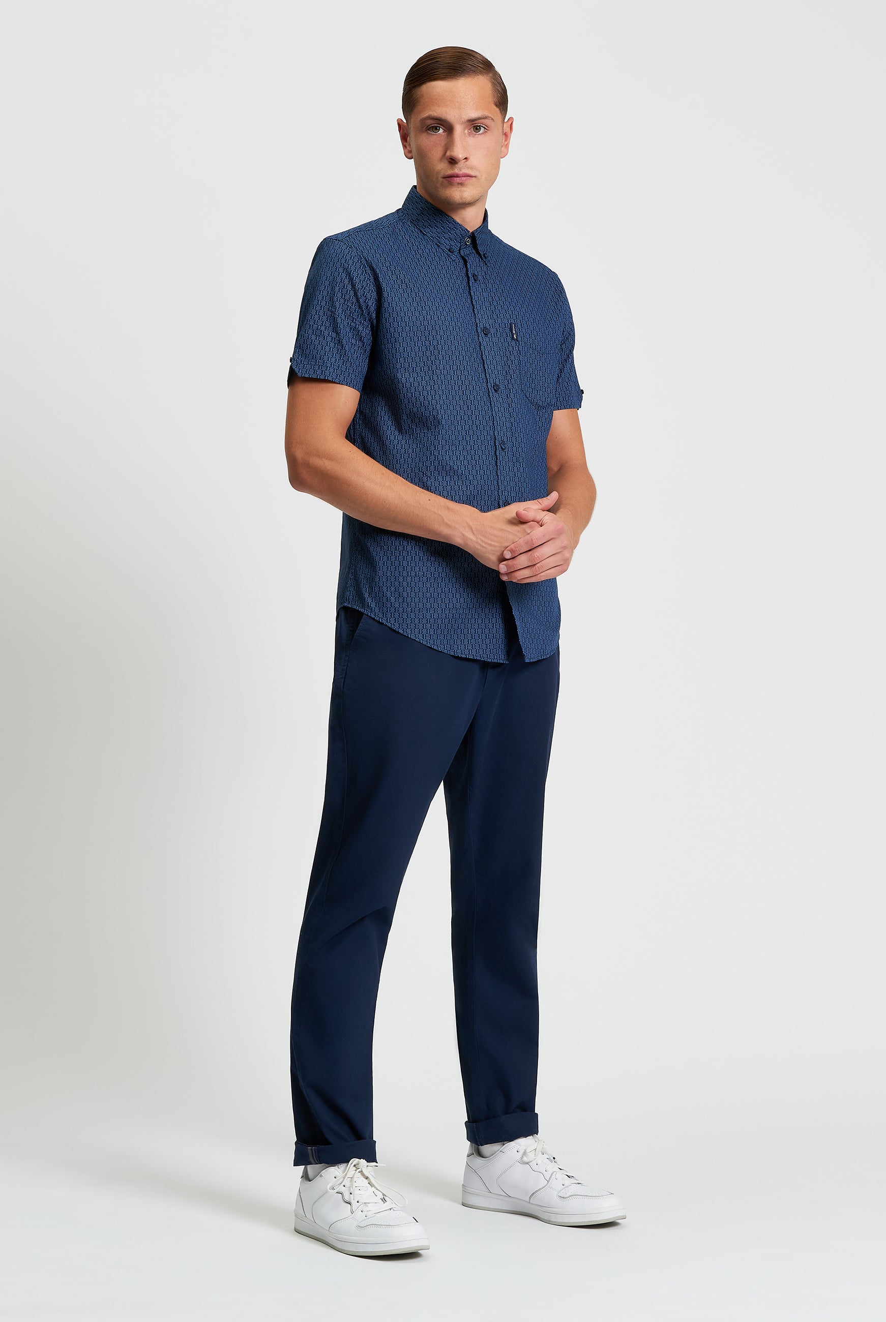 Mono Geo Print Shirt - Cobalt - Full Length