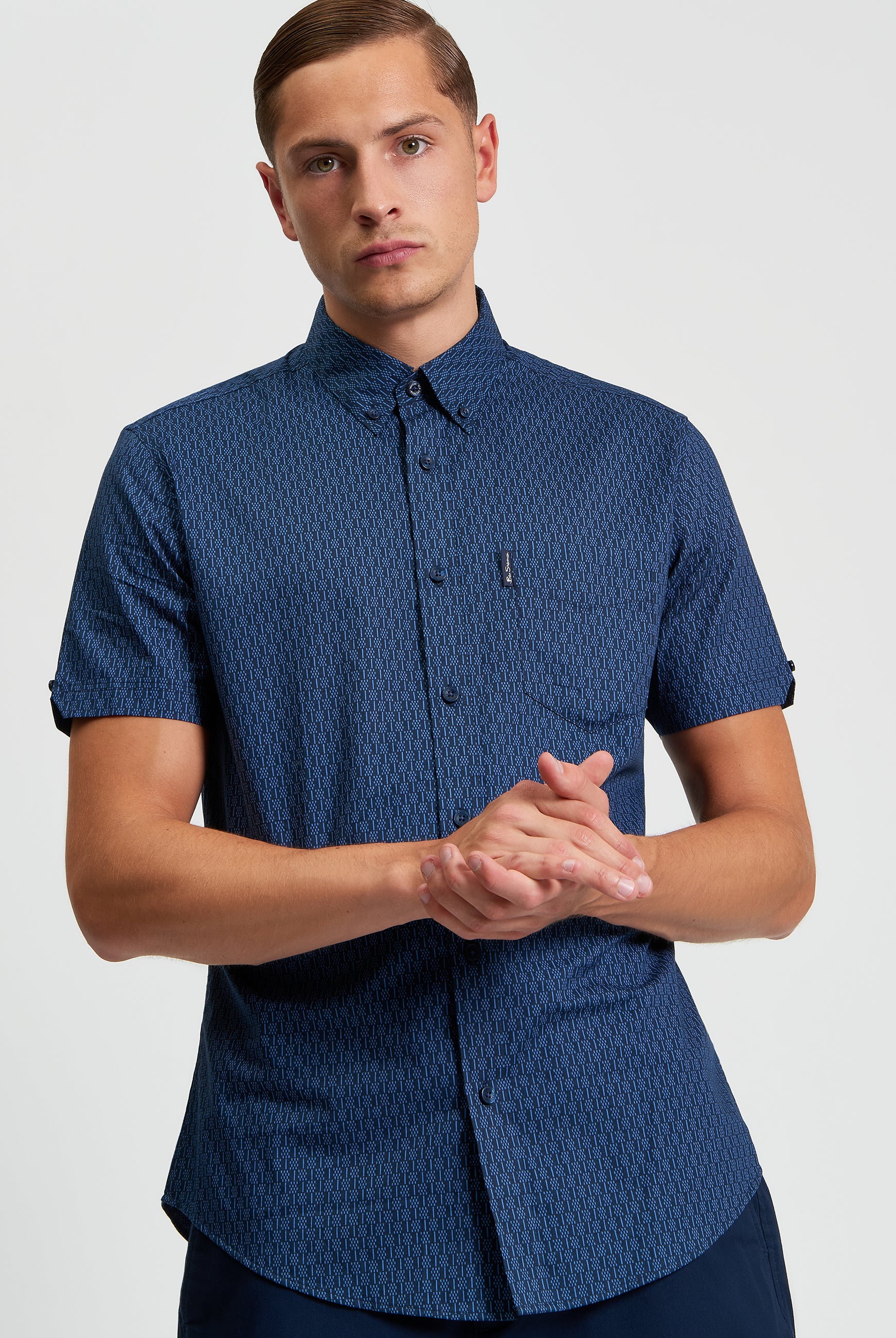 Mono Geo Print Shirt - Cobalt - Front
