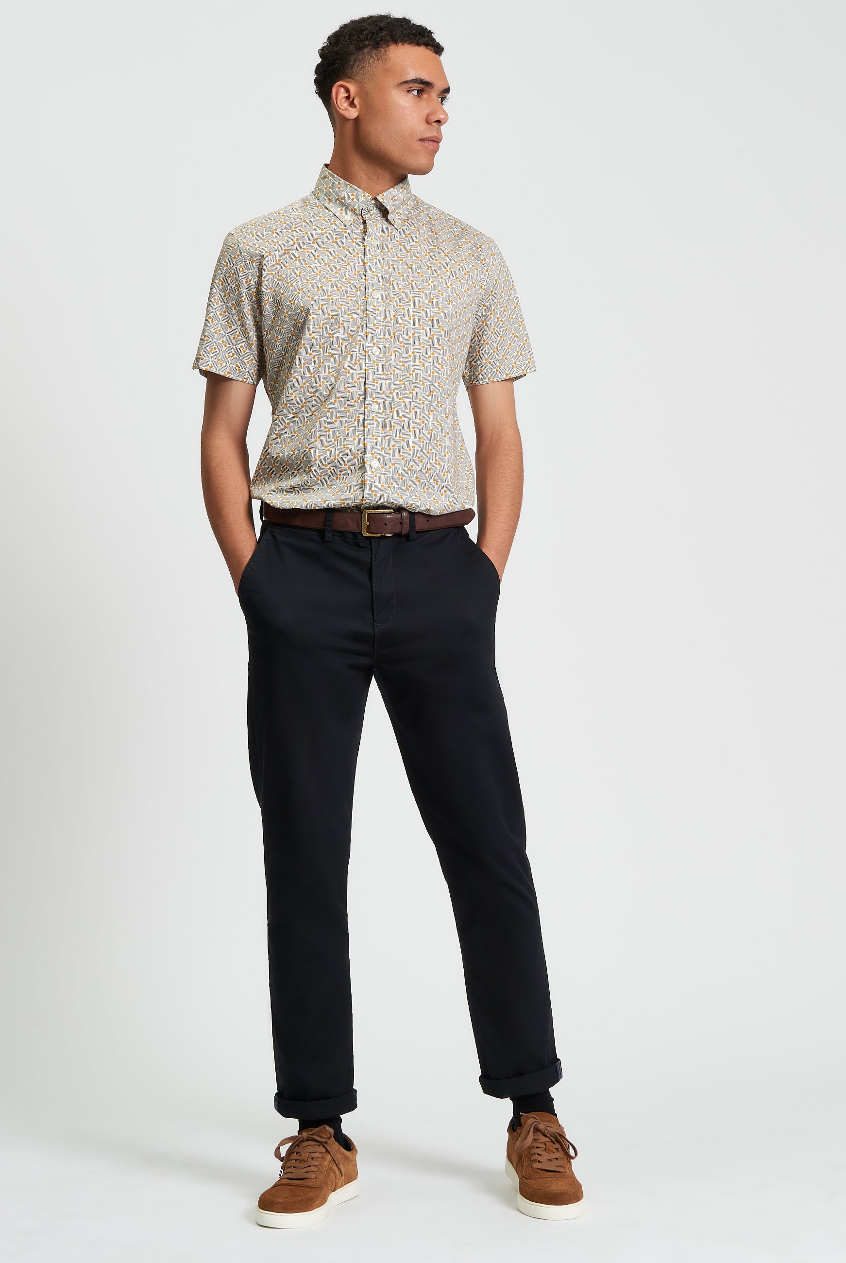 Retro Geo Print Shirt - Mustard - Full Length