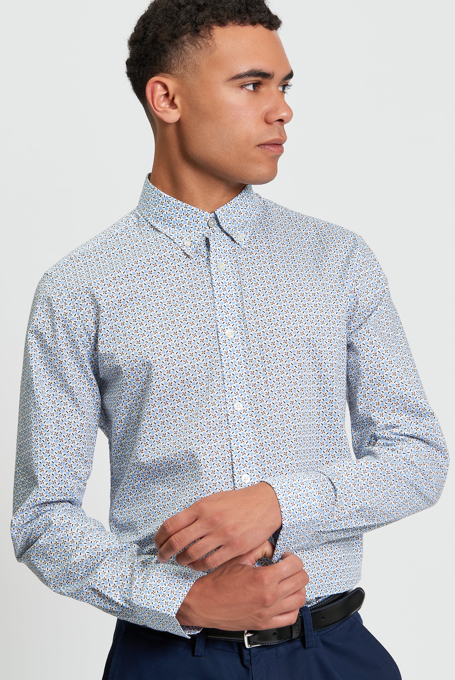 Split Geo Print - Pale Blue - Front